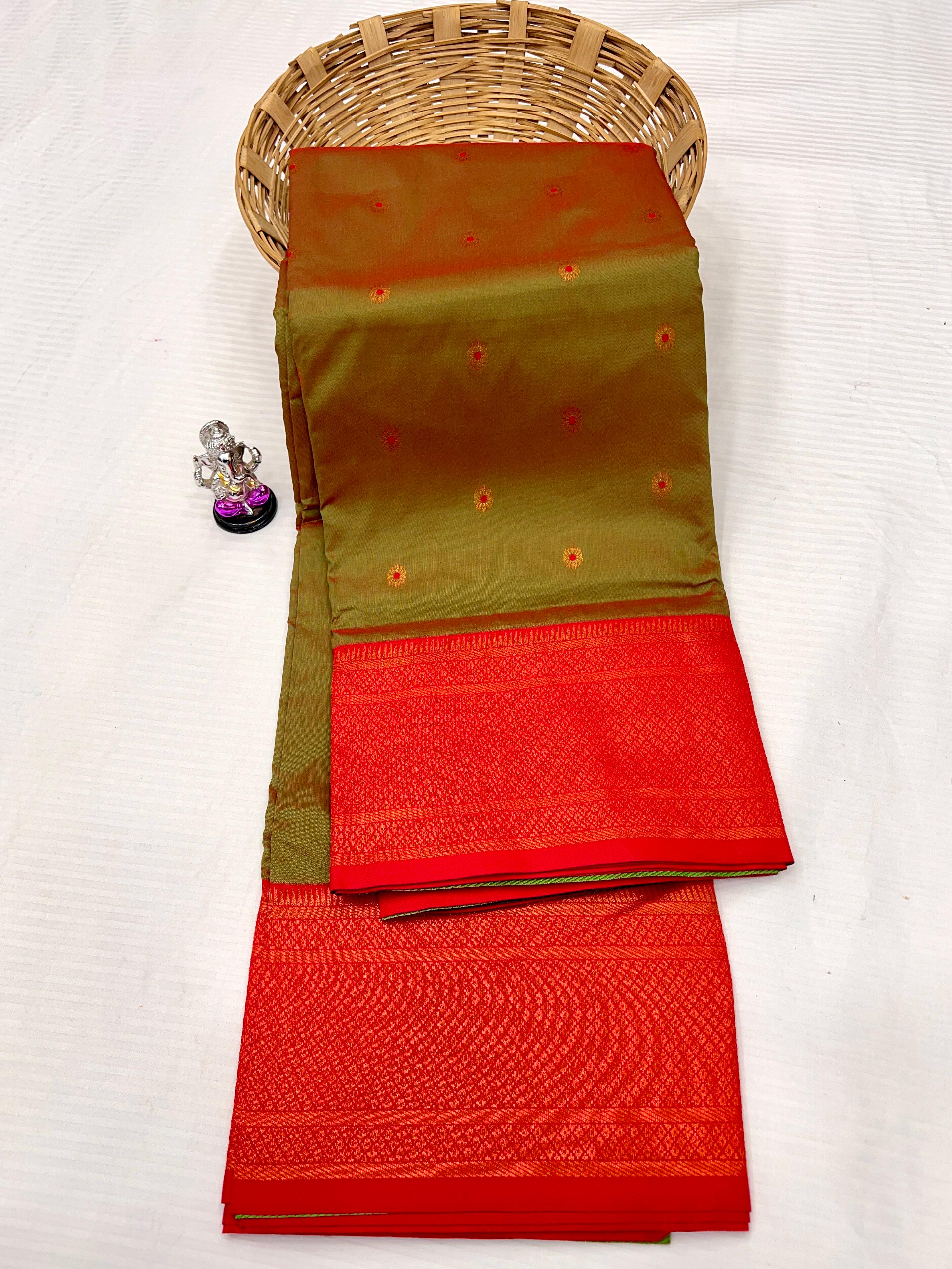 Kadiyal Paithani Premium Katan Silk Saree with Meena Butti & Contrast Zari Blouse