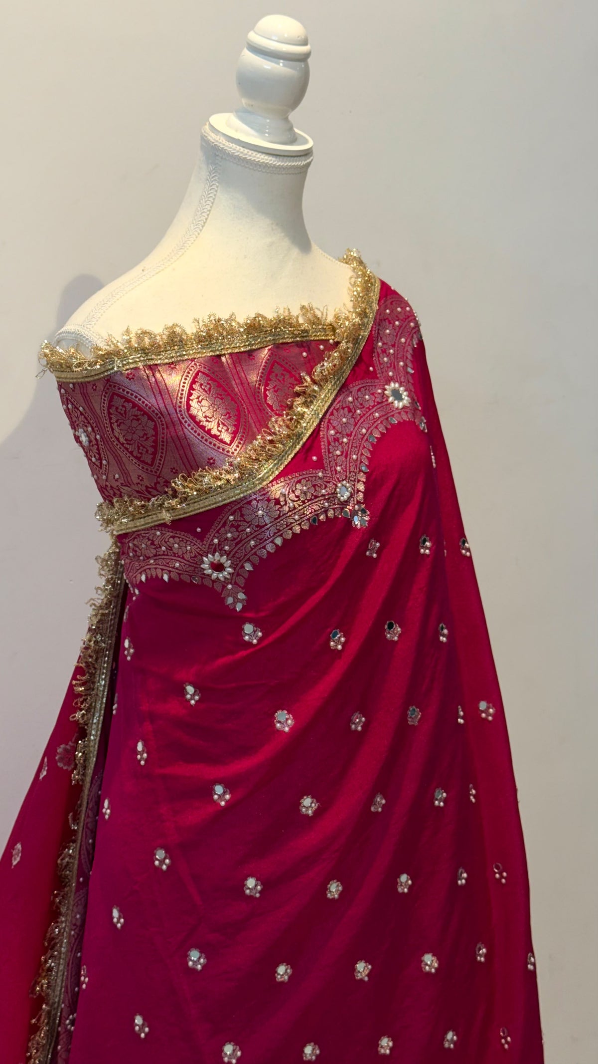 Elegant Soft Chiniya Katan Silk Saree with Mirror & Stone Work
