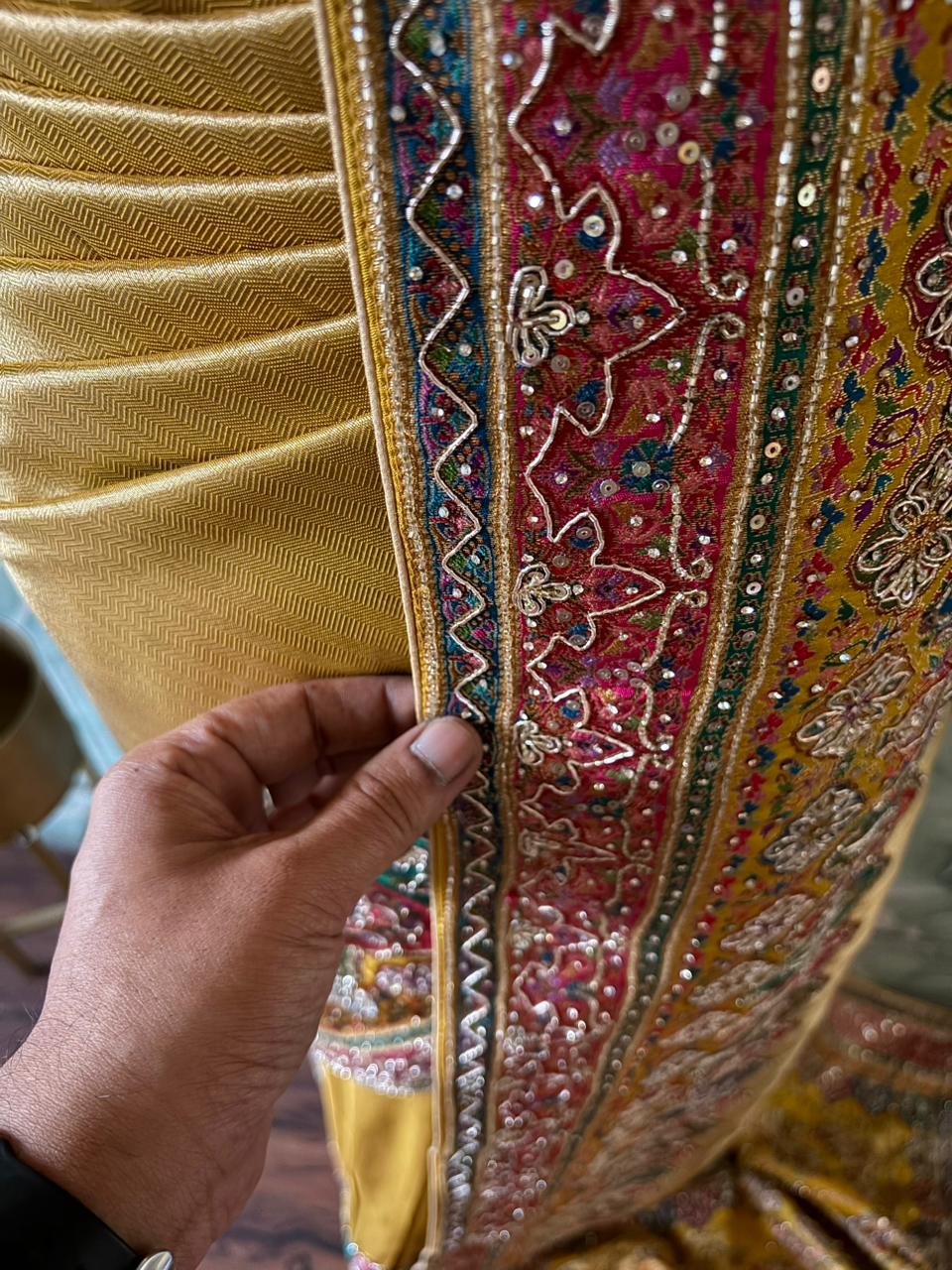 Heritage Kashmiri Pure Kani Silk Saree with Zari Weaving & Zardozi Handwork