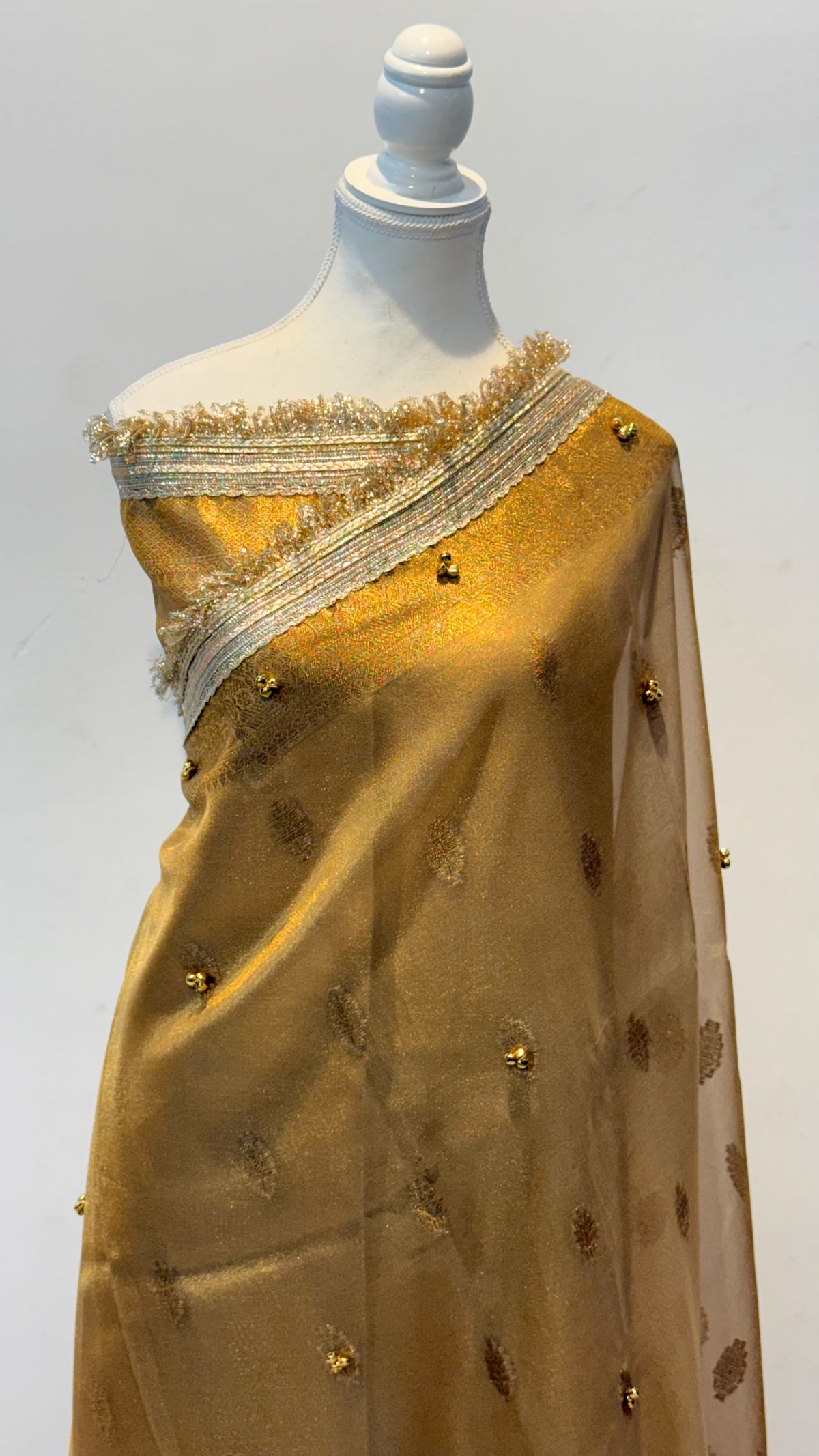Trending Banarasi Copper Tissue Silk Saree with Ghungroo Work