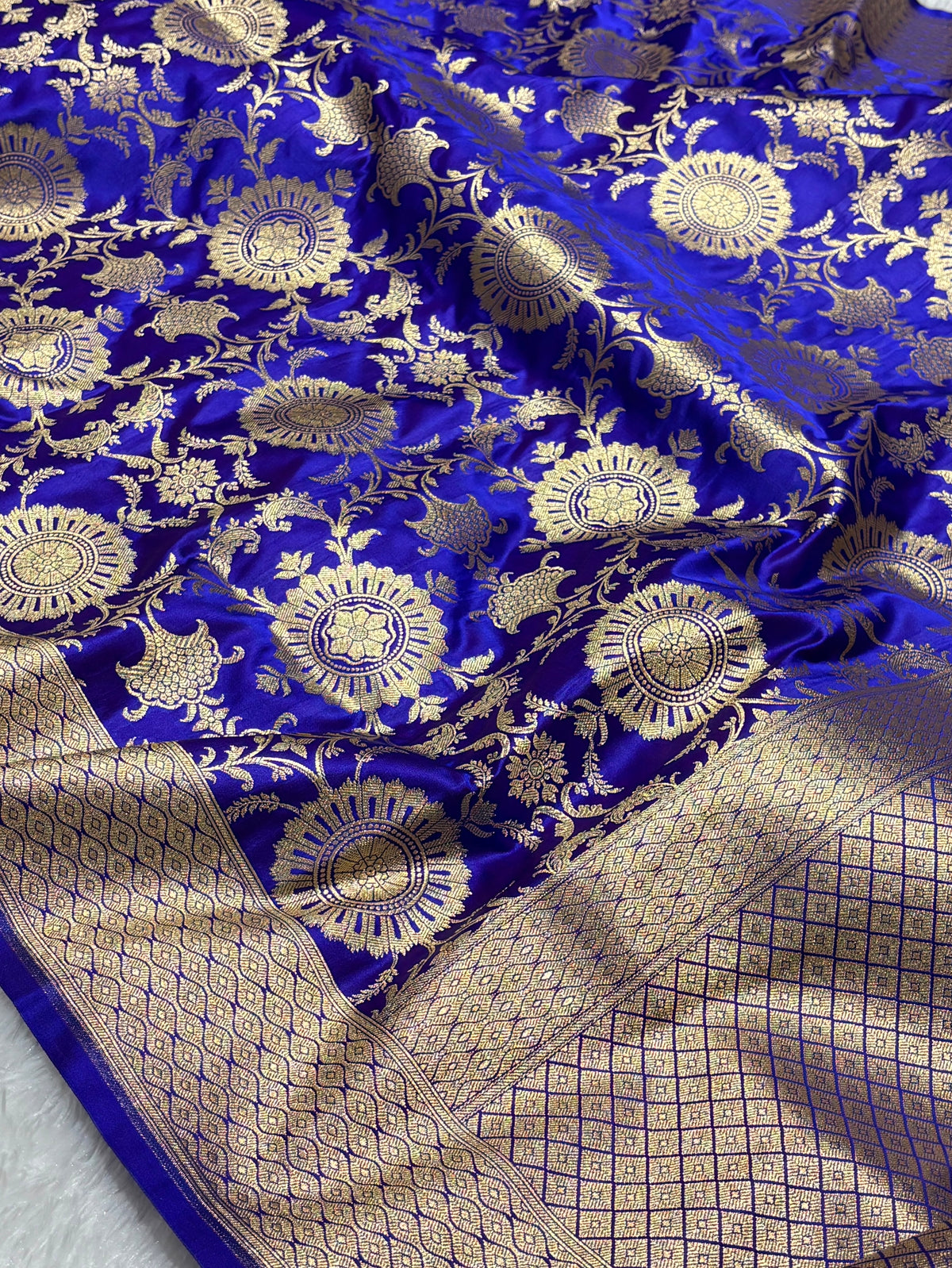Banarasi Handloom Mashru Silk Saree with Golden Zari Jaal