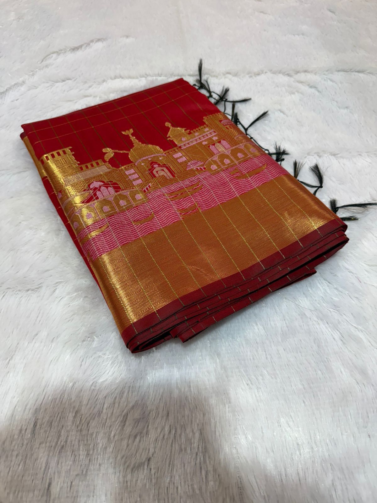 Premium Banarasi Semi Katan Silk Ganga Ghats Saree