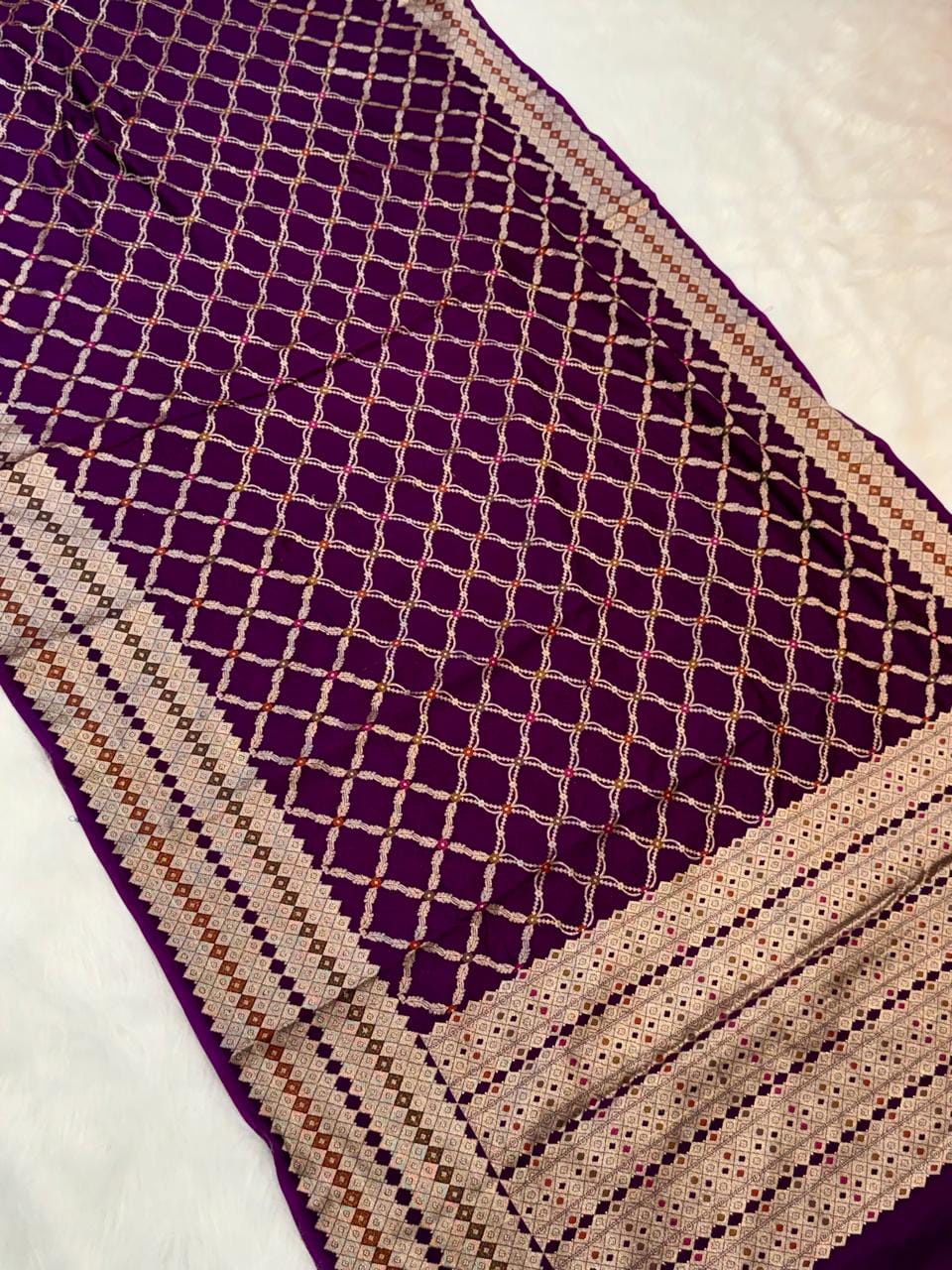 Premium Banarasi Semi Georgette Saree with Bandhej Pattern