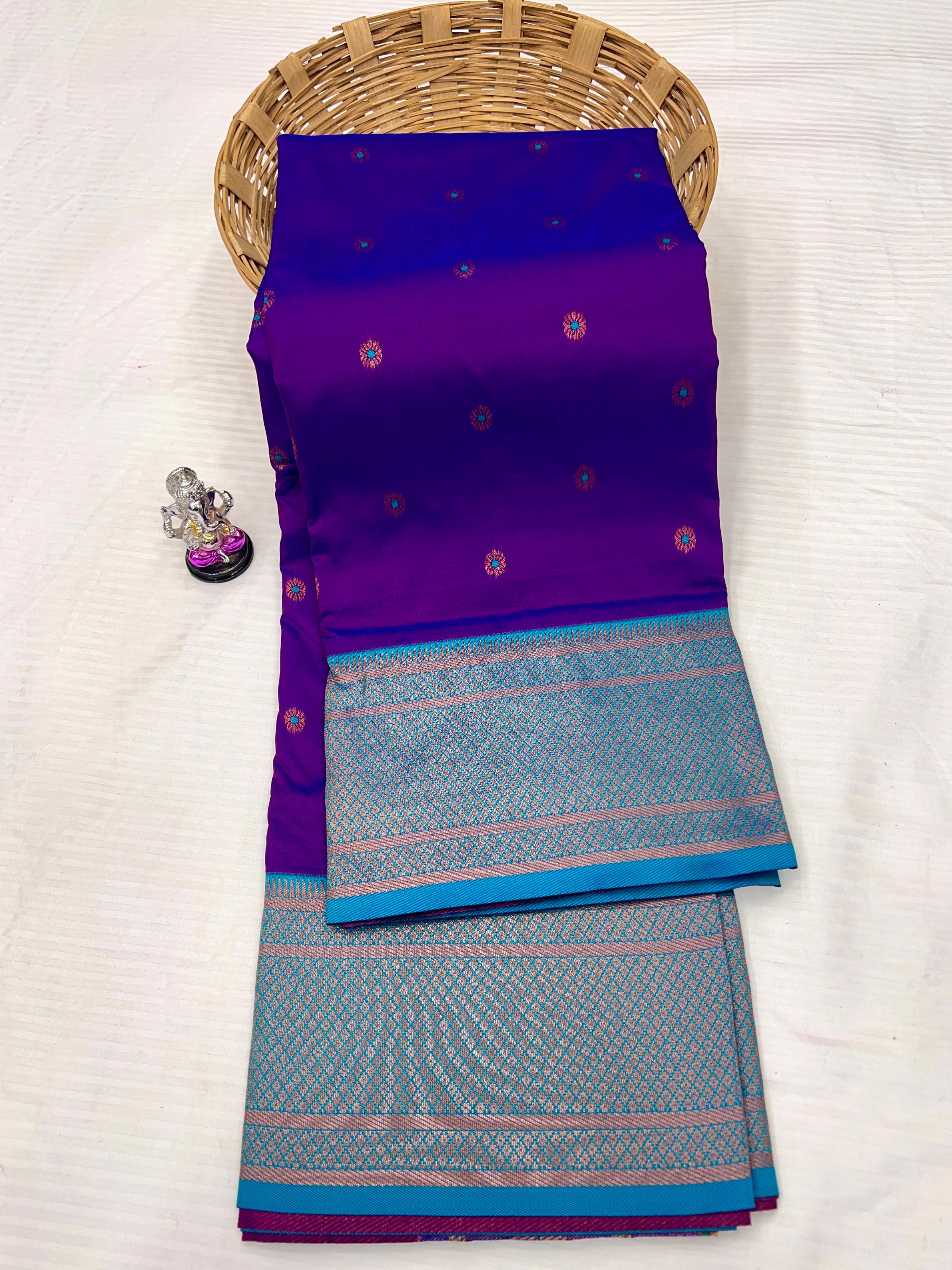 Kadiyal Paithani Premium Katan Silk Saree with Meena Butti & Contrast Zari Blouse
