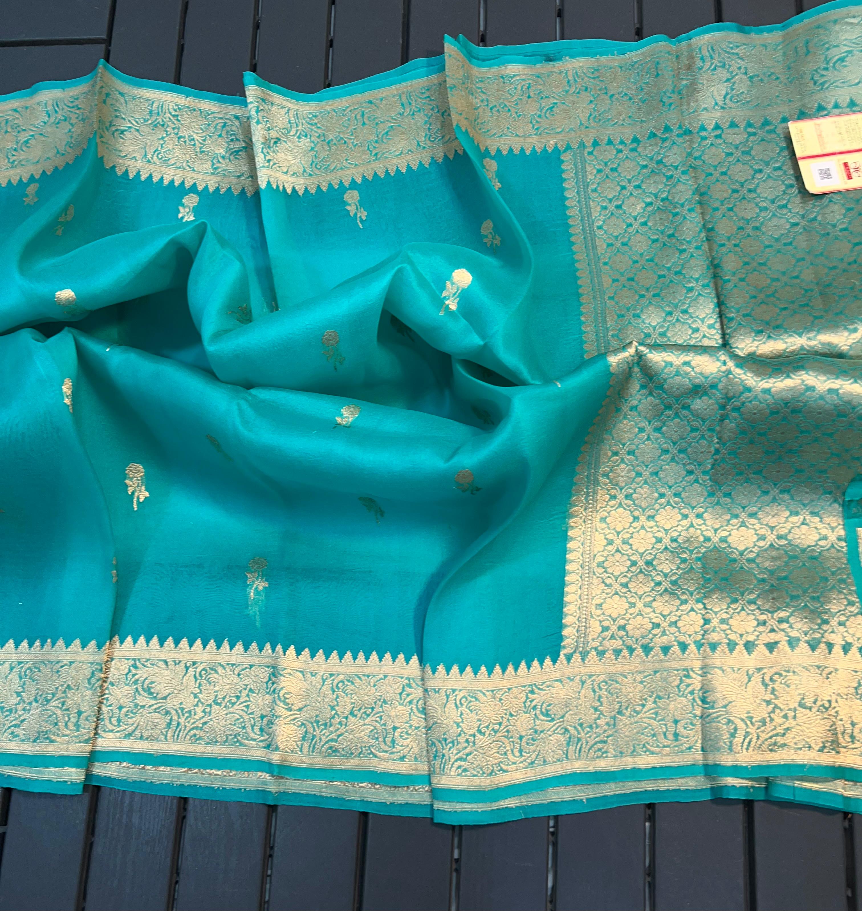 Beautiful Banaras Handloom Pure Kora Silk Kadhuwa Woven Sarees