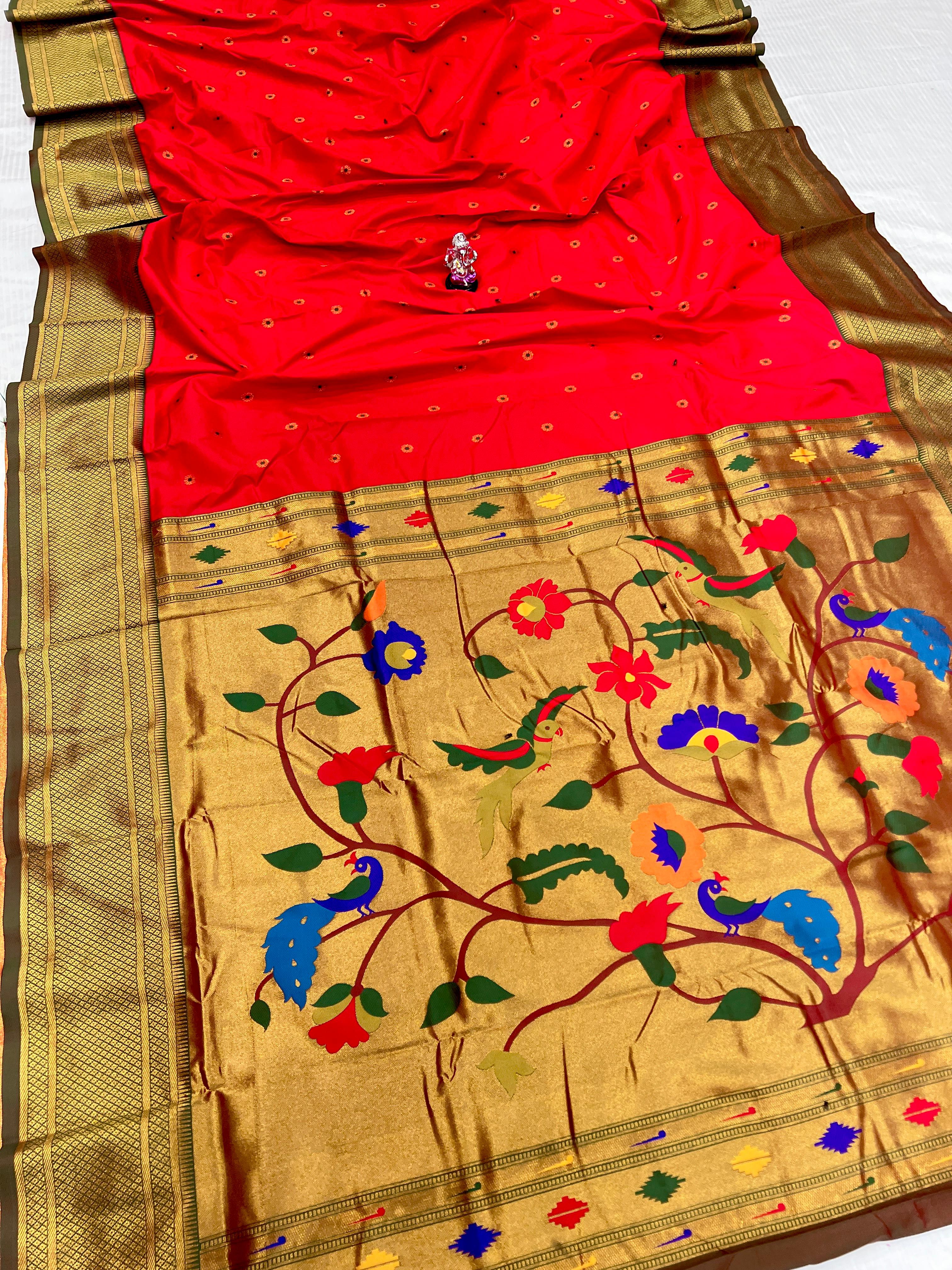 Kadiyal Paithani Premium Katan Silk Saree with Meena Butti & Contrast Zari Blouse