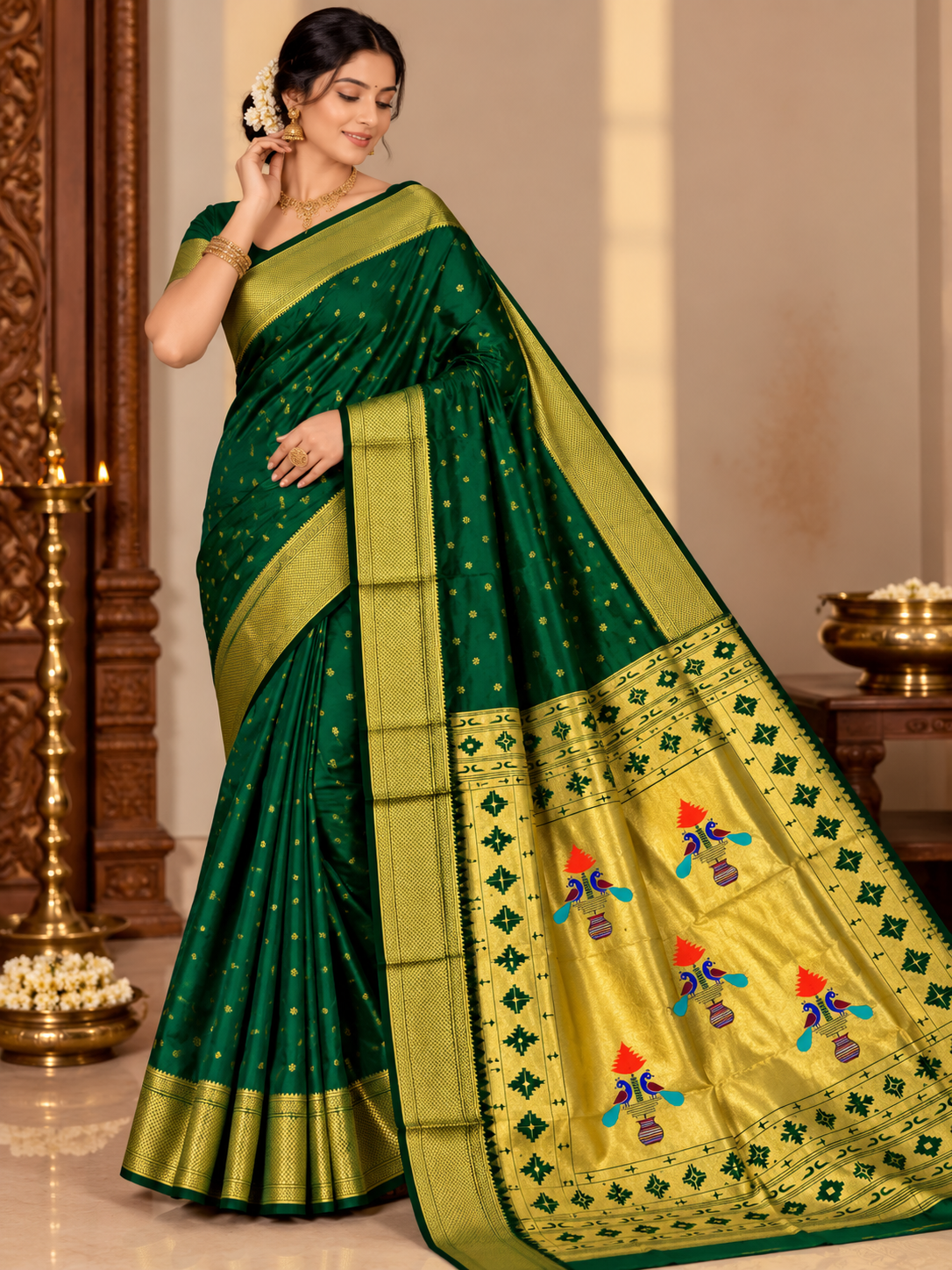 Royal Yeola Kalanjali Double Pallu Paithani Silk Saree