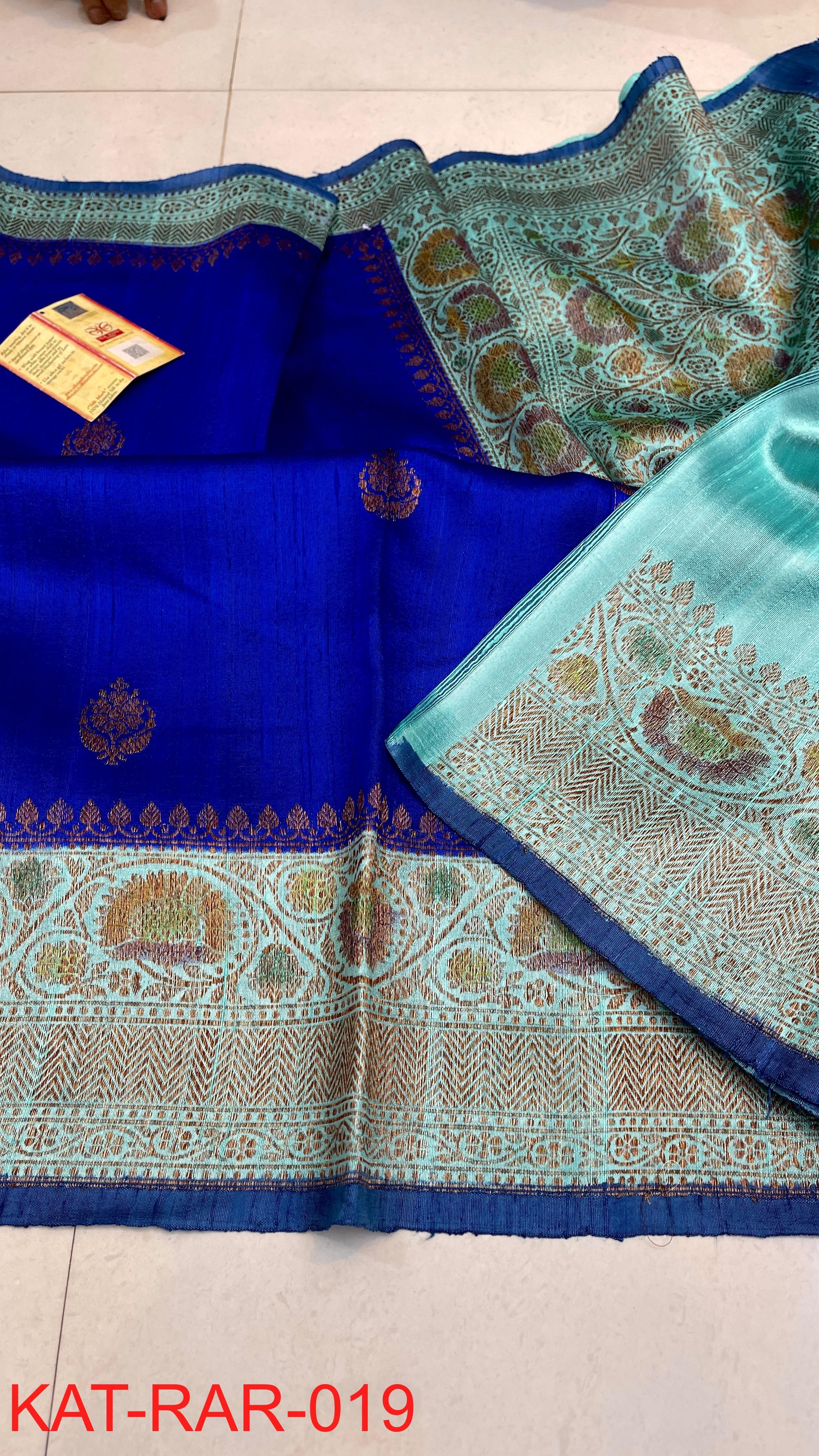 Pure Handloom Banarasi Raw Silk Saree with Handbrush Dye & Meenakari Kadhwa Weave
