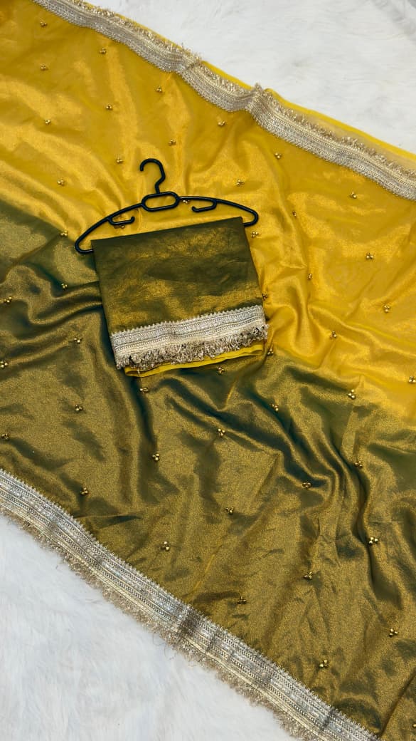 Banarasi Soft Tissue Silk Half & Half Shade Saree with Ghungroo Work