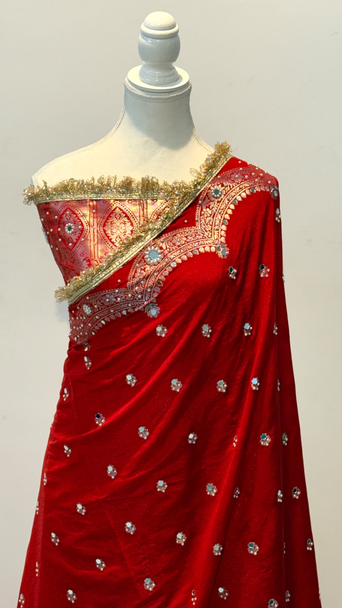 Elegant Soft Chiniya Katan Silk Saree with Mirror & Stone Work