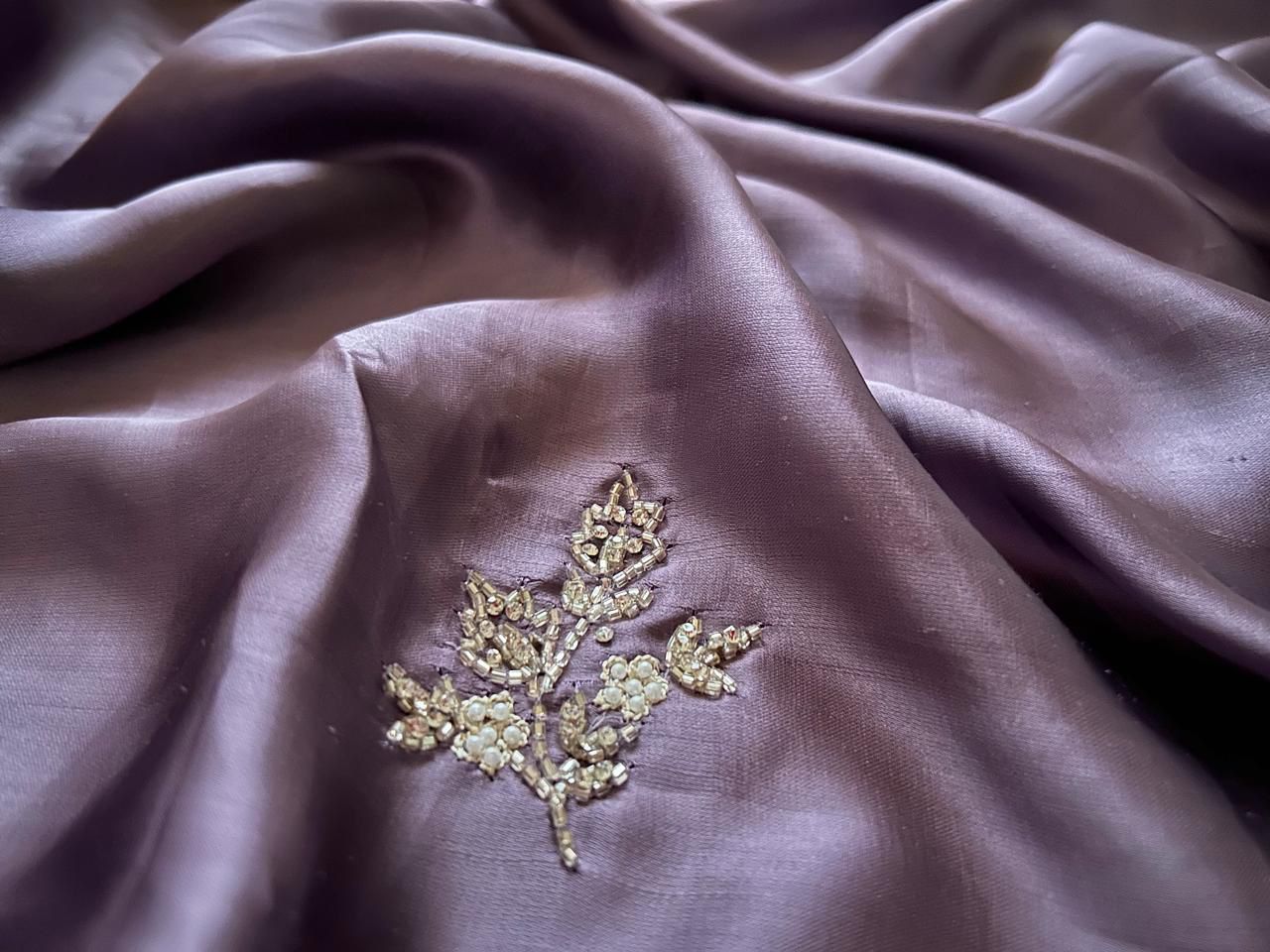 Premium Satin Silk Saree with Sequins & Stone Cut-Daana Handwork