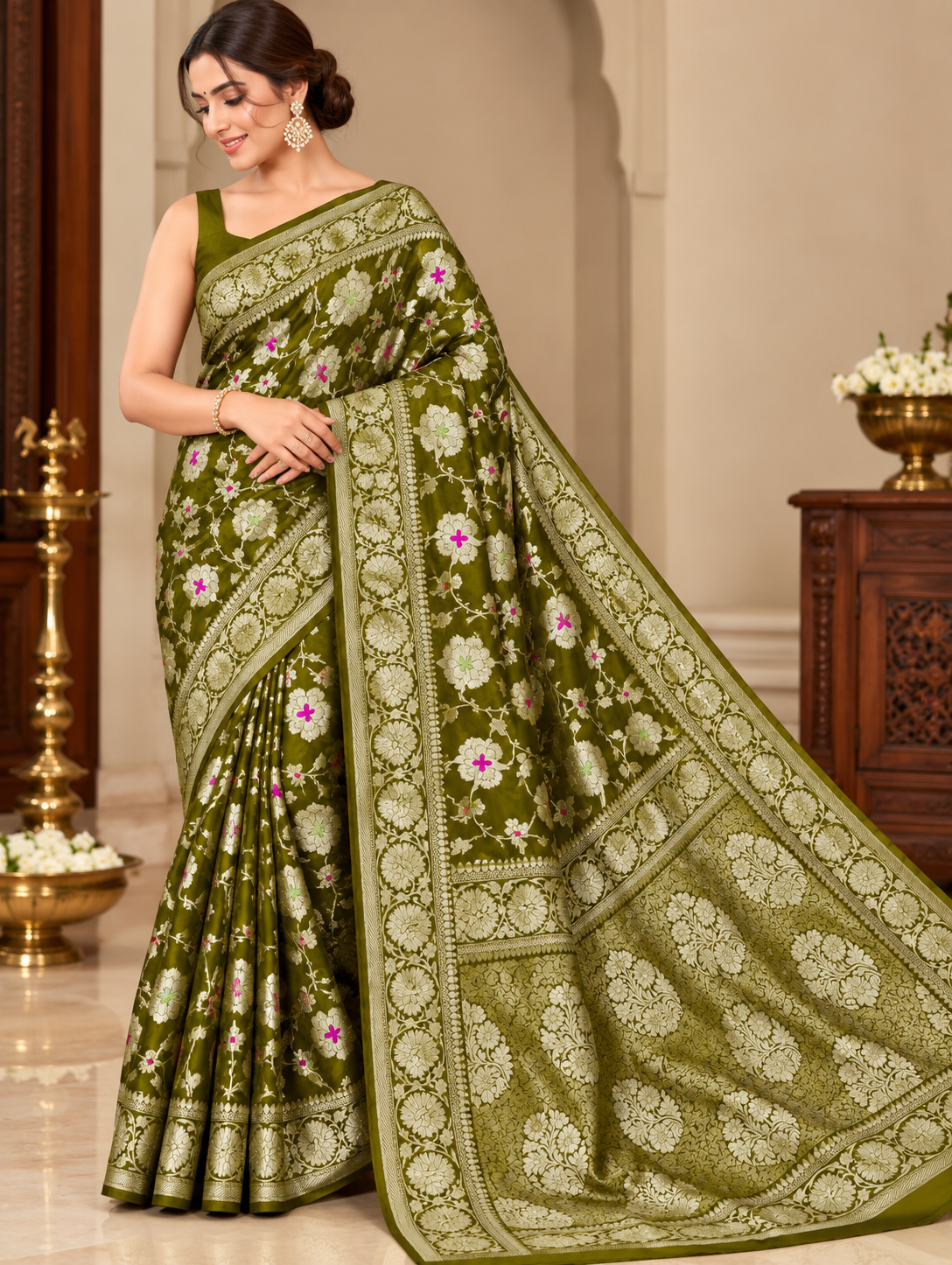 Banarasi Meendar Woven Semi Georgette Silk Saree – Timeless Elegance