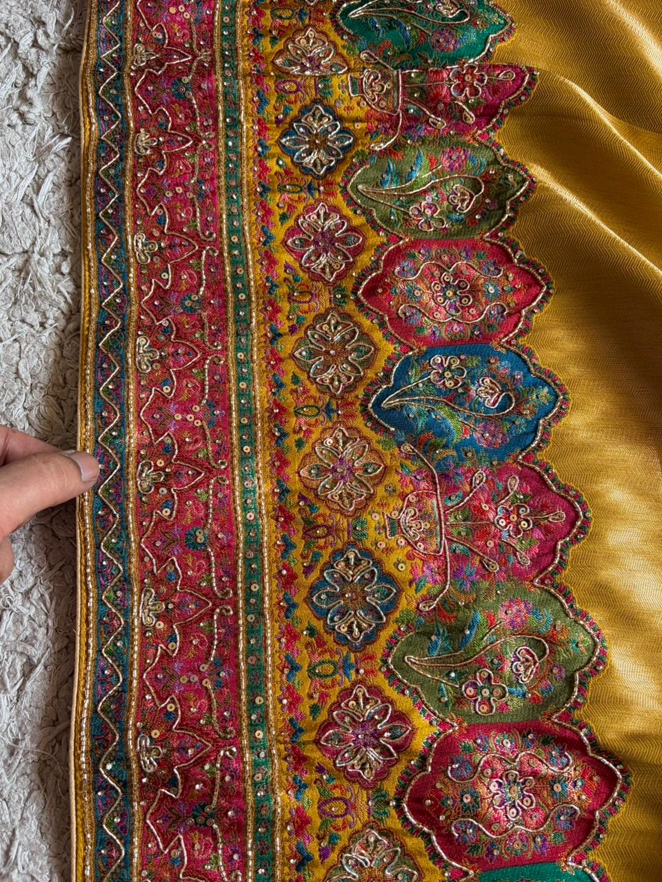 Heritage Kashmiri Pure Kani Silk Saree with Zari Weaving & Zardozi Handwork