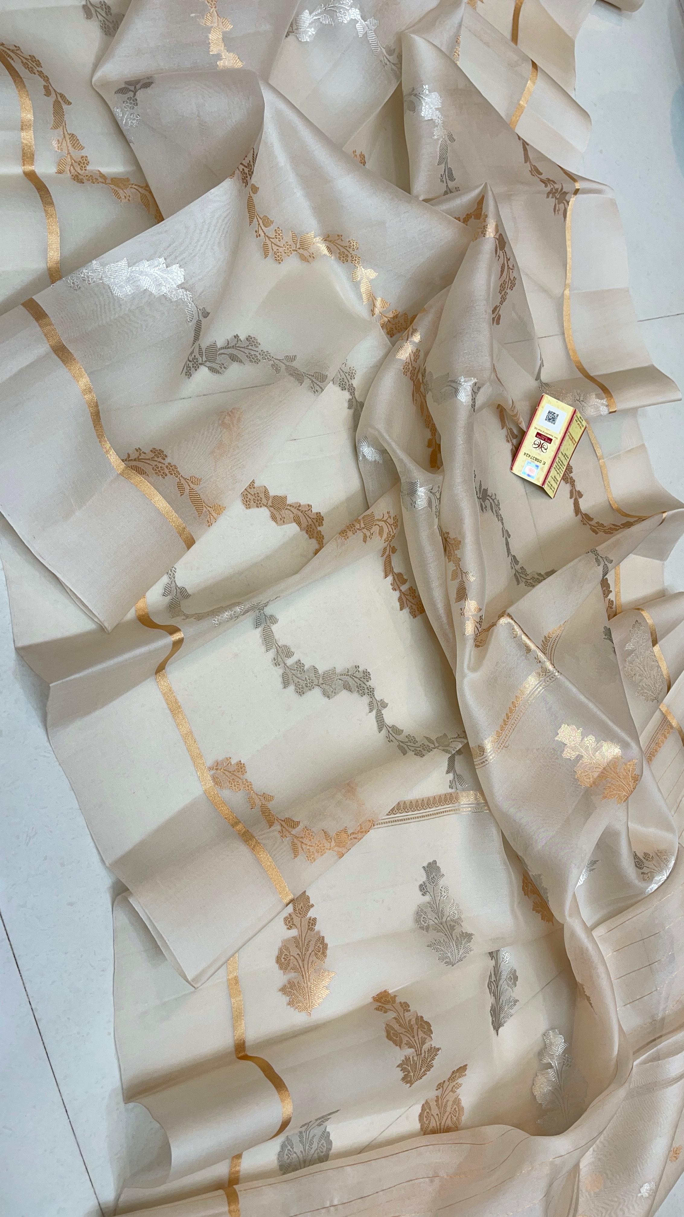 Banarasi Pure Handloom Kora Organza Silk Saree