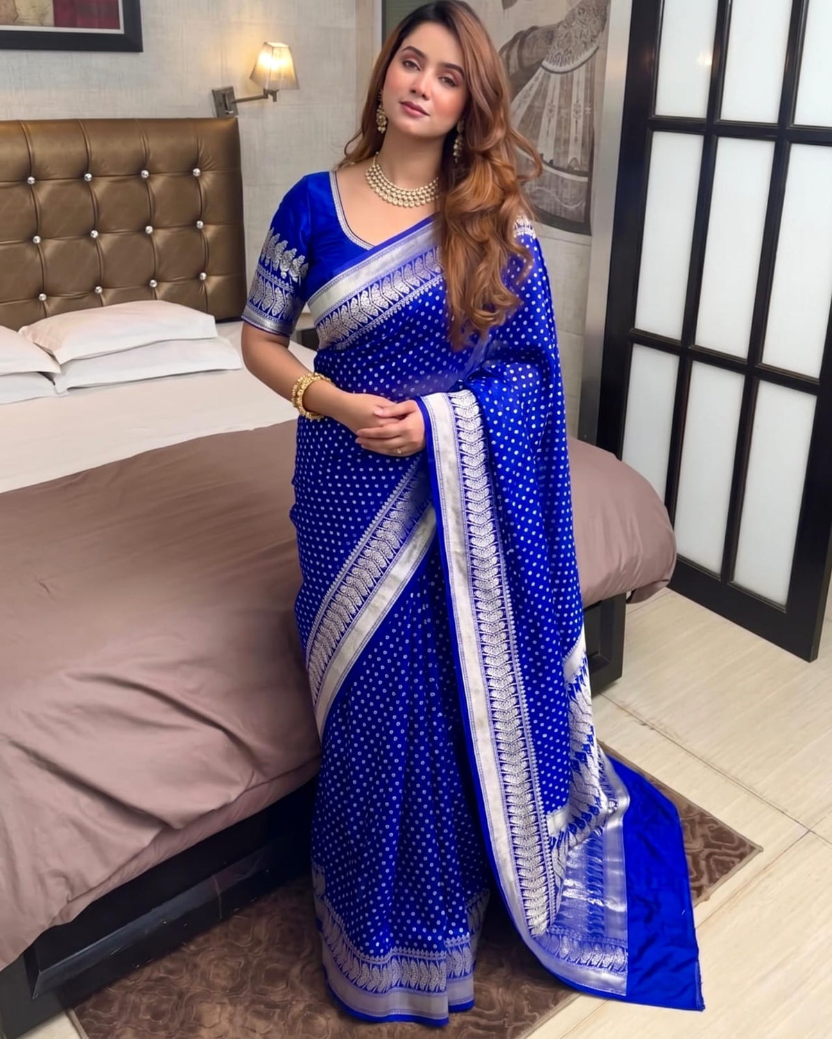 Banarasi Chiniya Katan Silk Saree – Timeless Elegance with Exquisite Booti Weaving