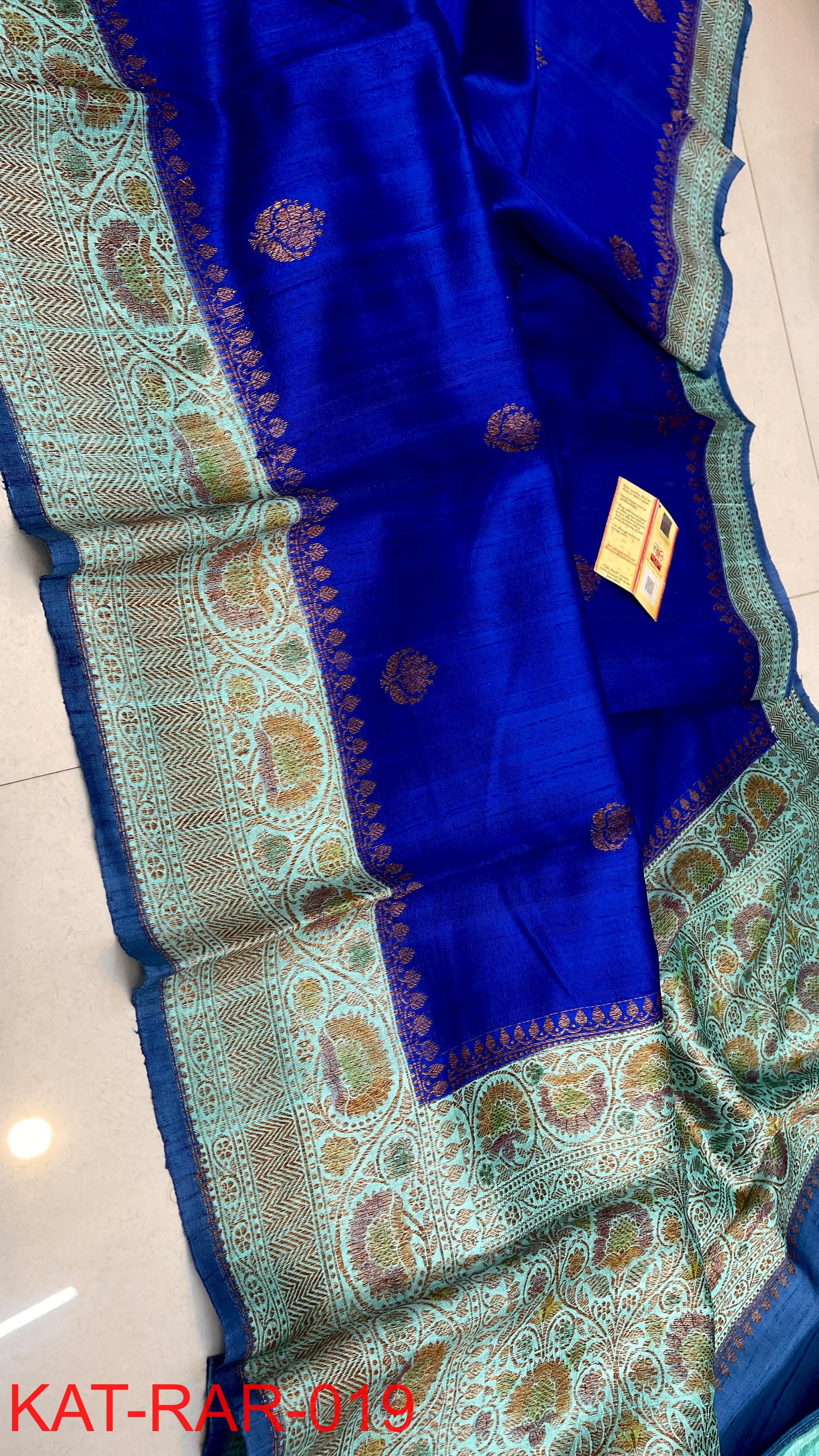 Pure Handloom Banarasi Raw Silk Saree with Handbrush Dye & Meenakari Kadhwa Weave