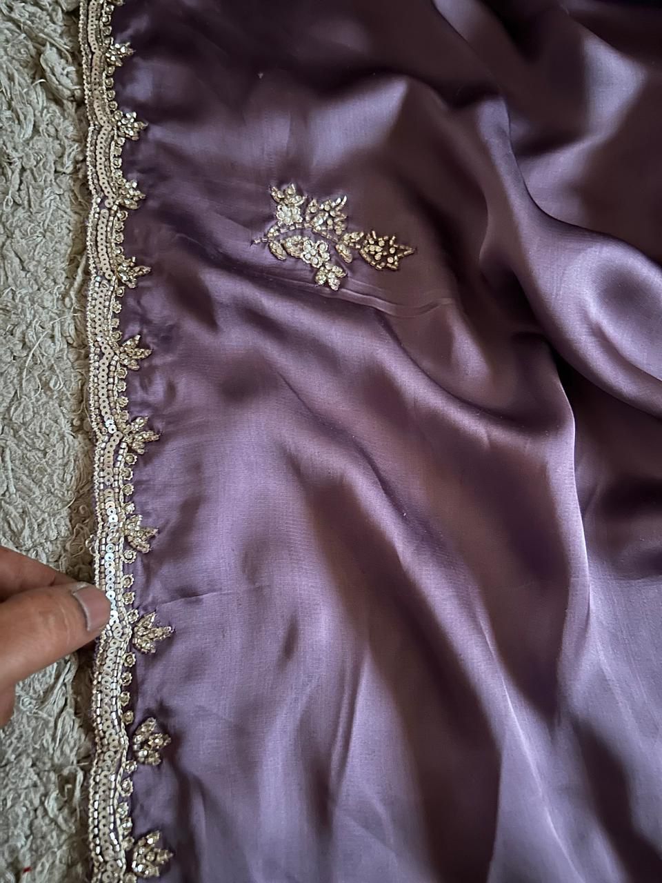 Premium Satin Silk Saree with Sequins & Stone Cut-Daana Handwork