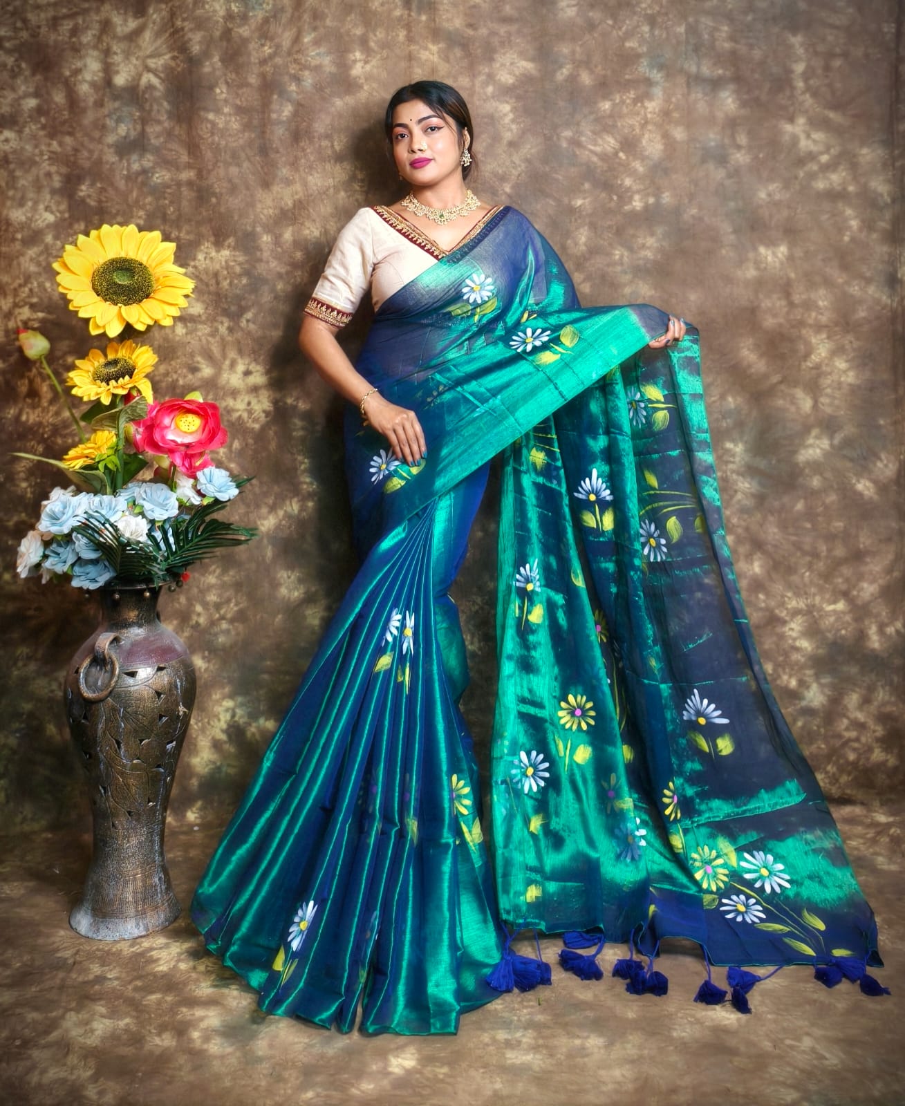 Exclusive Hand Painted Tissue Saree