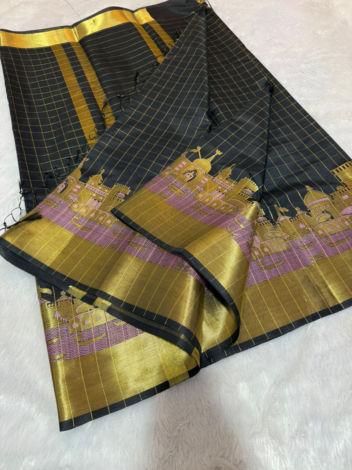 Premium Banarasi Semi Katan Silk Ganga Ghats Saree
