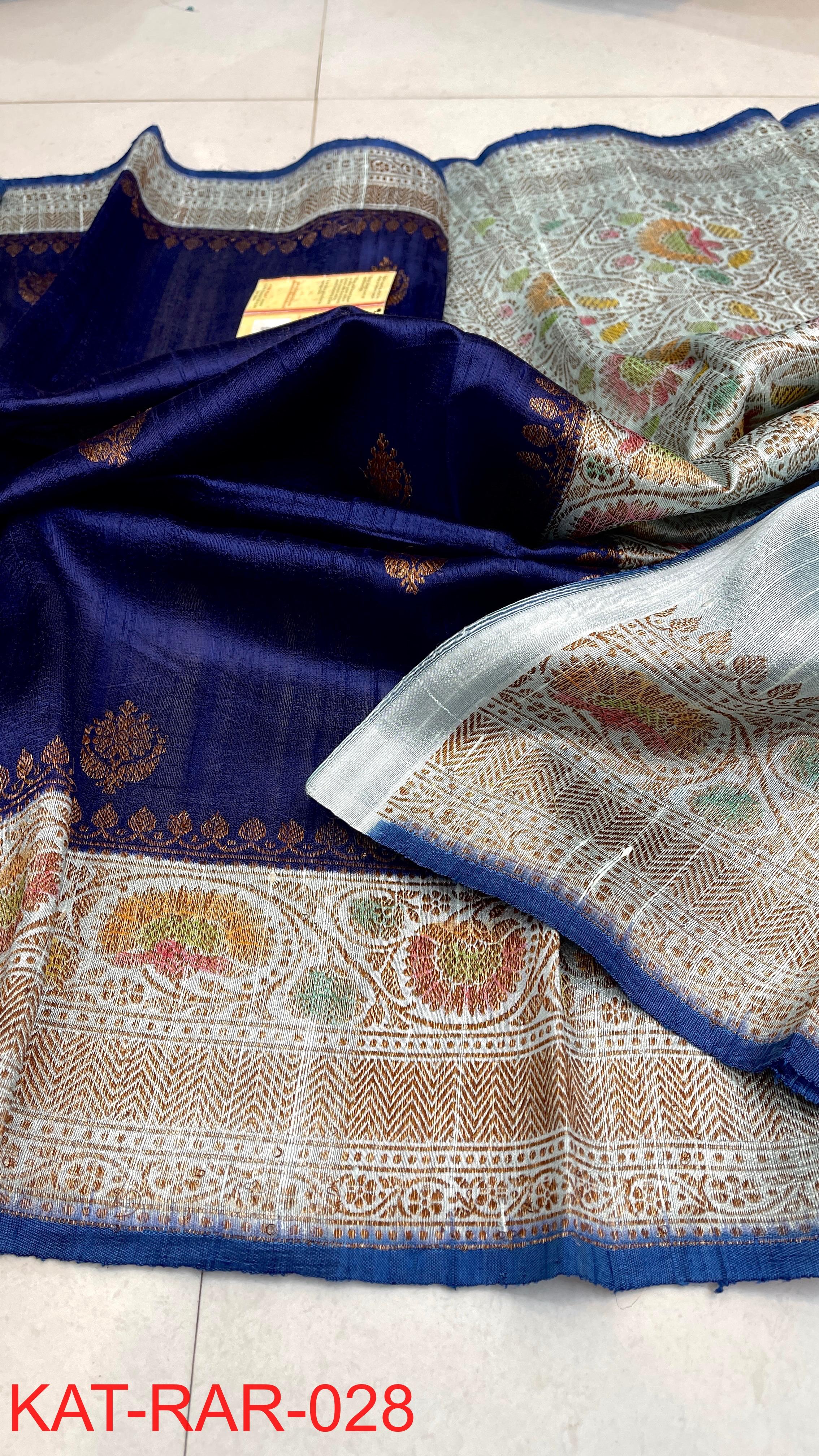 Pure Handloom Banarasi Raw Silk Saree with Handbrush Dye & Meenakari Kadhwa Weave