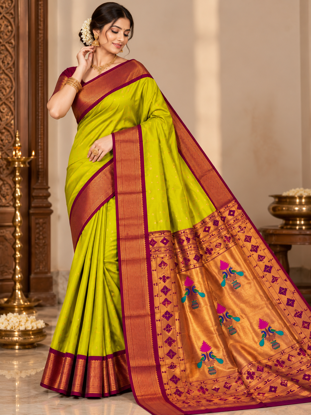 Royal Yeola Kalanjali Double Pallu Paithani Silk Saree
