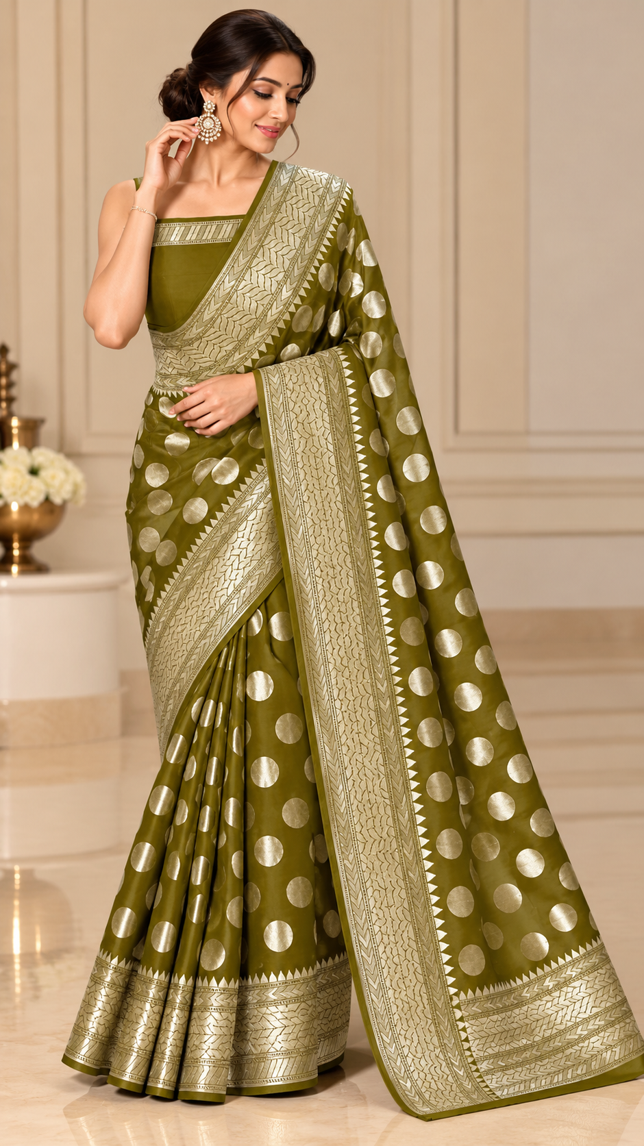 Premium Banarasi Semi Georgette Silk Saree – Elegant Water Zari Weaving
