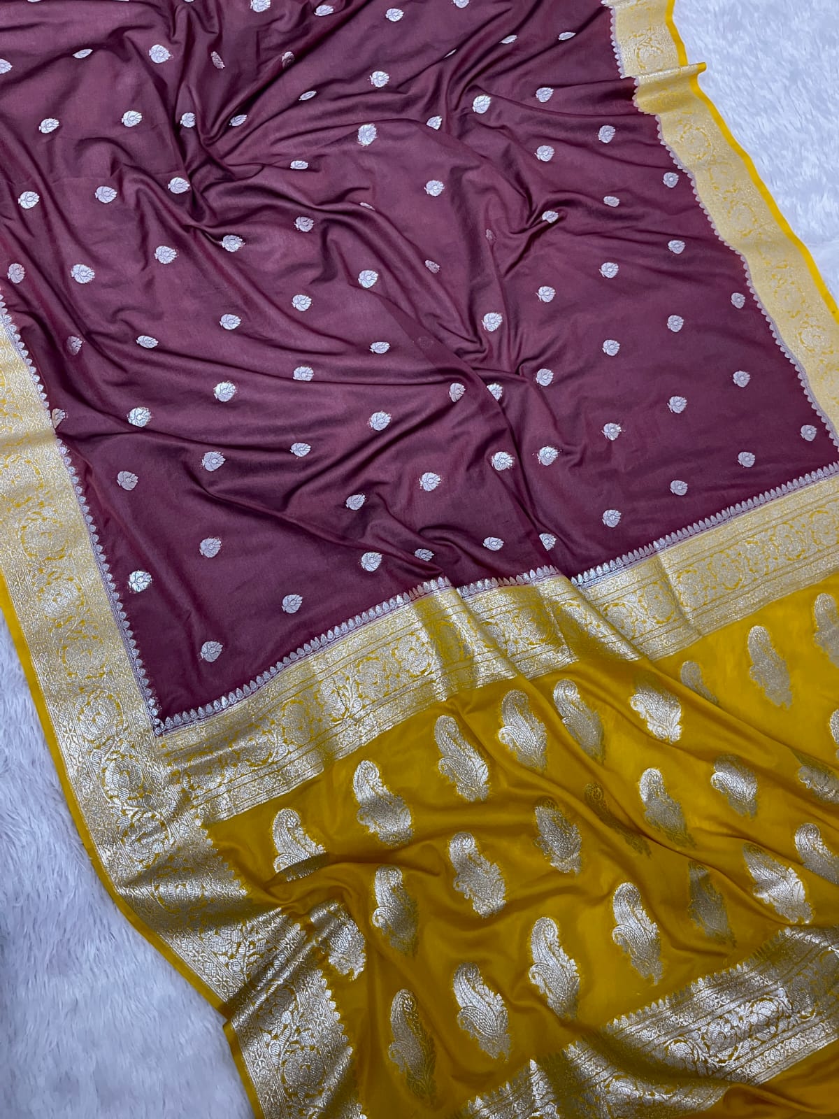 Banarasi Semi Georgette Silk Saree – Premium Silver Zari Woven Elegance