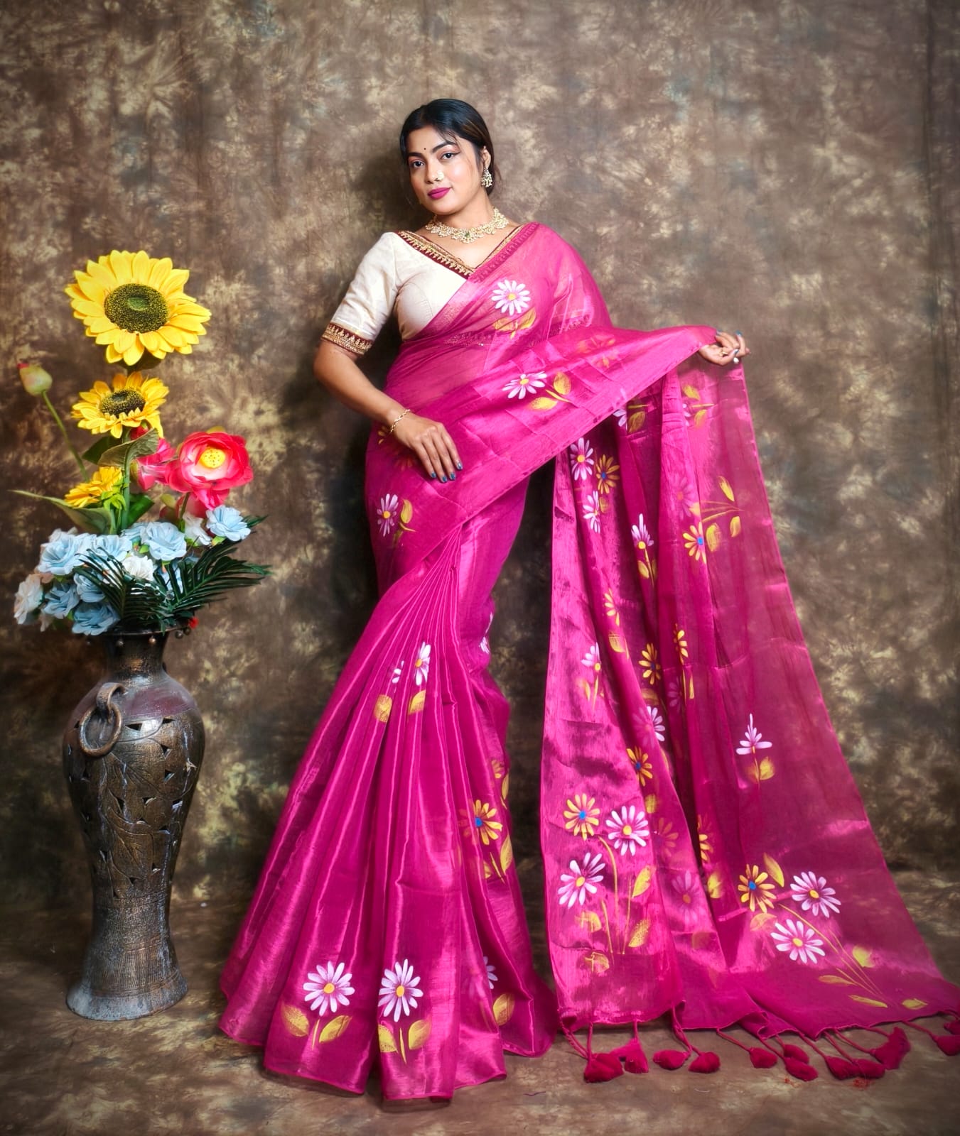 Exclusive Hand Painted Tissue Saree