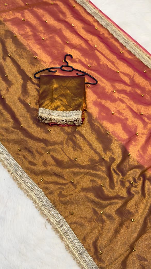 Banarasi Soft Tissue Silk Half & Half Shade Saree with Ghungroo Work