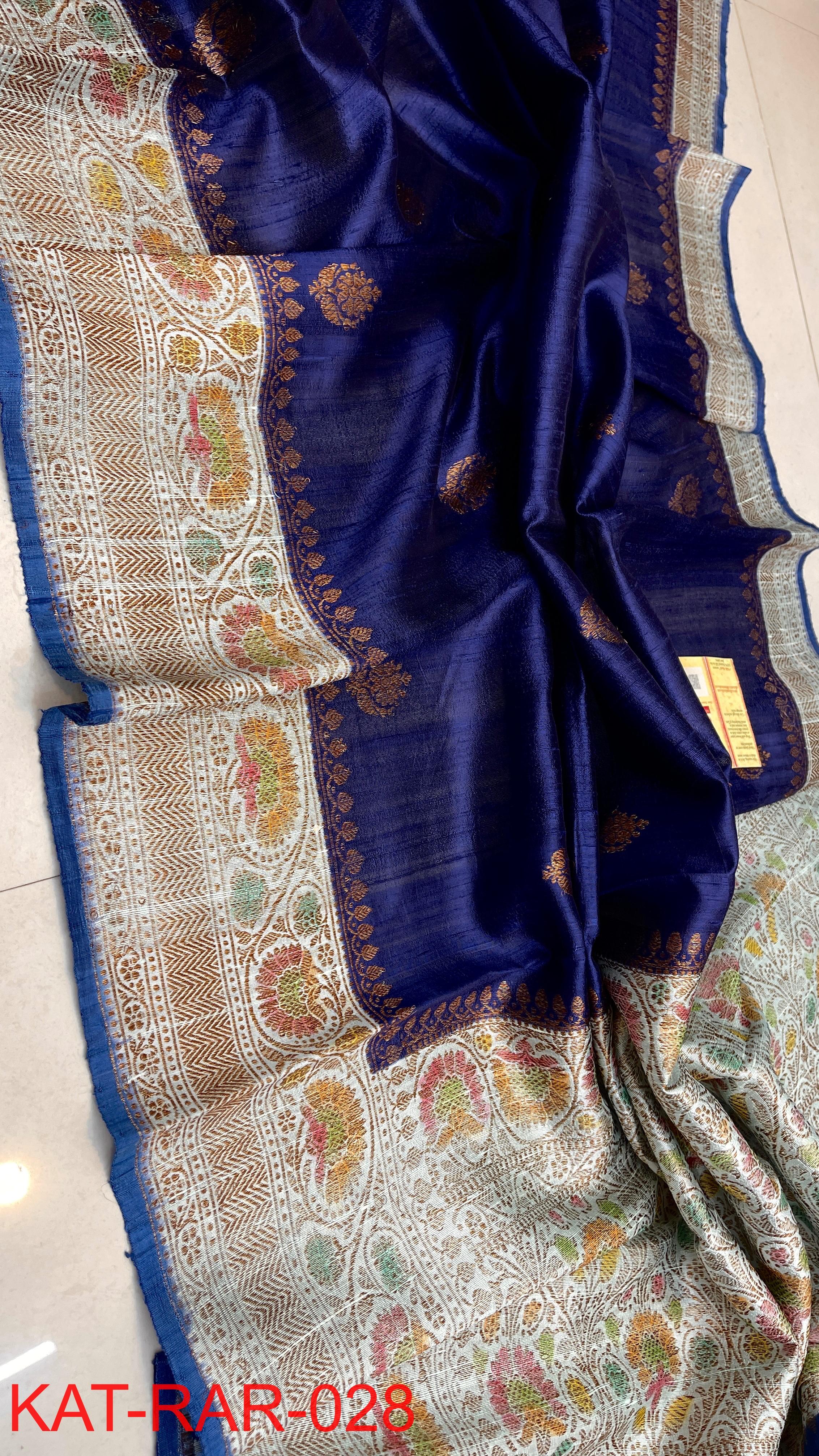 Pure Handloom Banarasi Raw Silk Saree with Handbrush Dye & Meenakari Kadhwa Weave