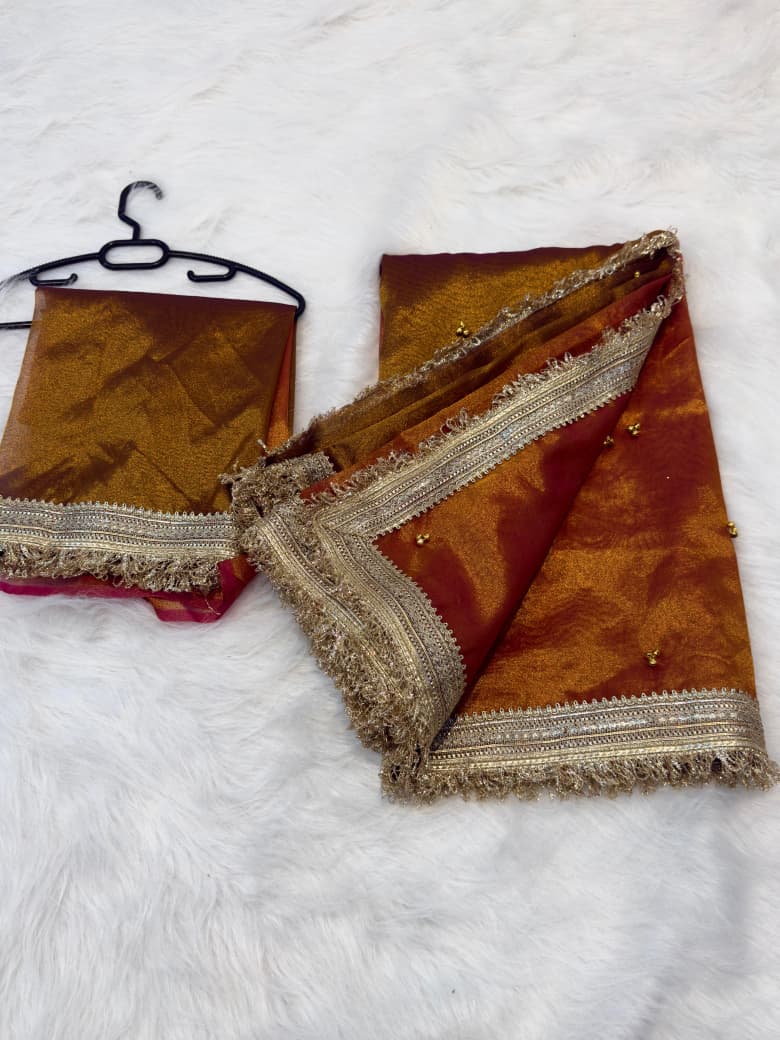 Banarasi Soft Tissue Silk Half & Half Shade Saree with Ghungroo Work