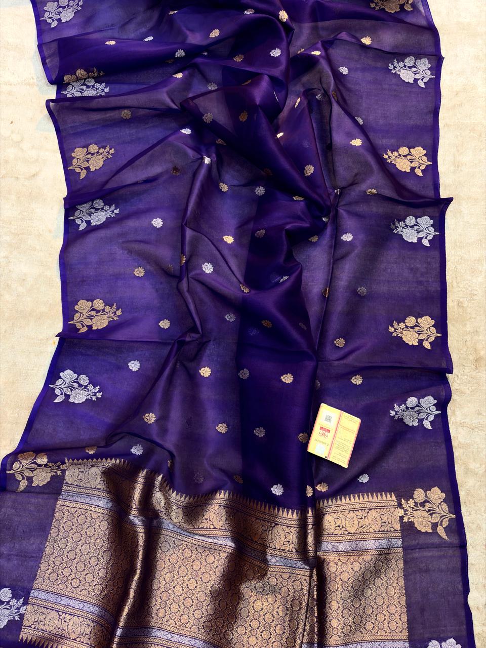 Banarasi Pure Kora Silk Handloom Kadhuwa Woven Sarees