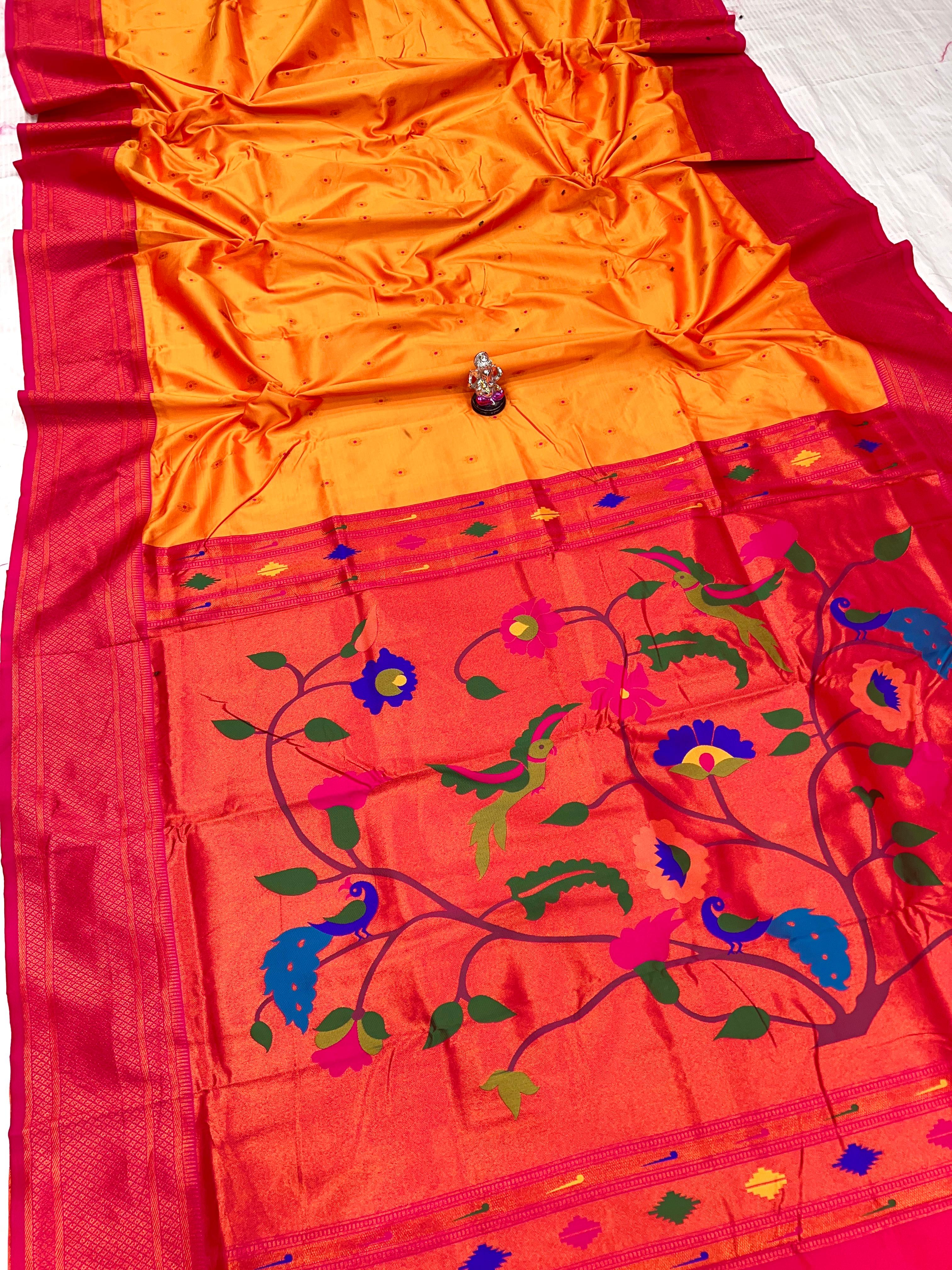 Kadiyal Paithani Premium Katan Silk Saree with Meena Butti & Contrast Zari Blouse