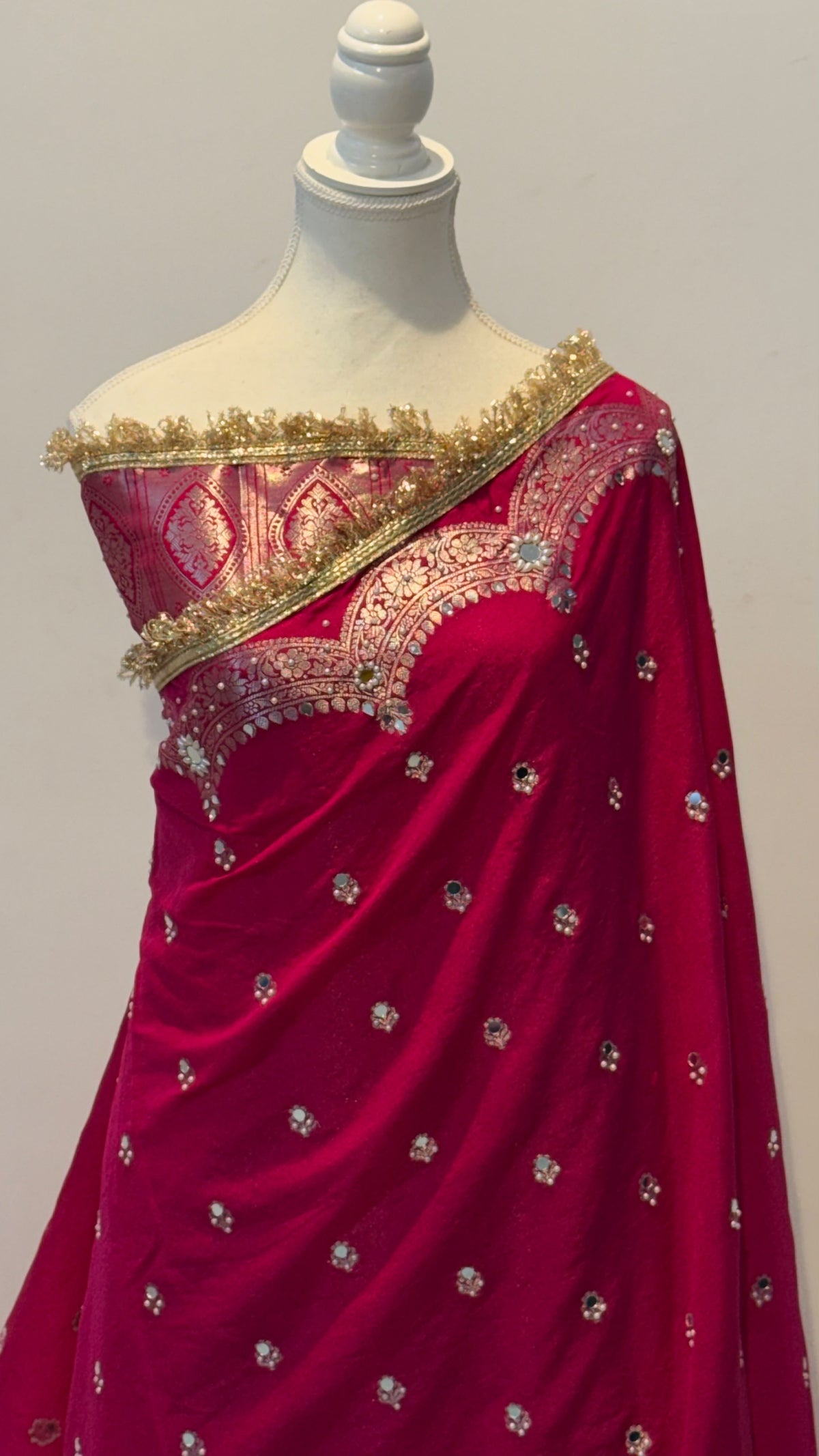 Elegant Soft Chiniya Katan Silk Saree with Mirror & Stone Work