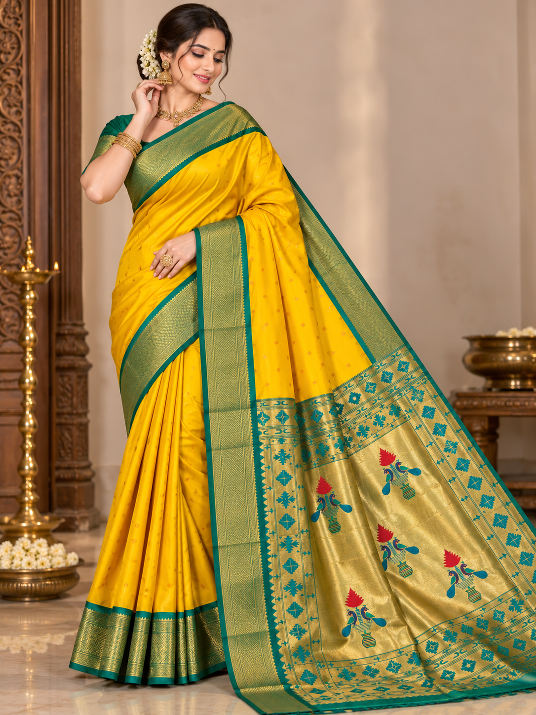 Royal Yeola Kalanjali Double Pallu Paithani Silk Saree