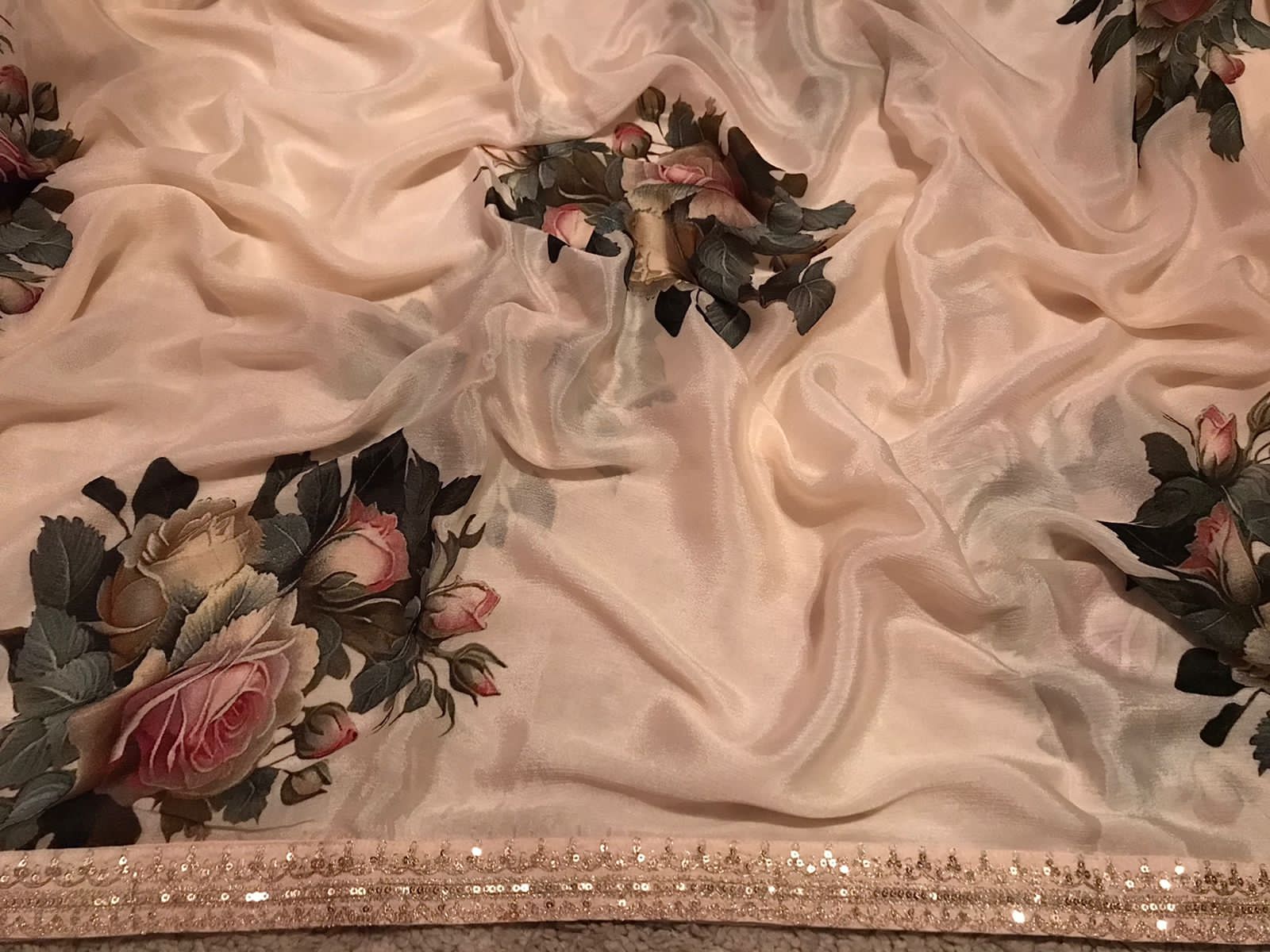 Sabyasachi Inspired Off White Pure Chinnon Silk Saree