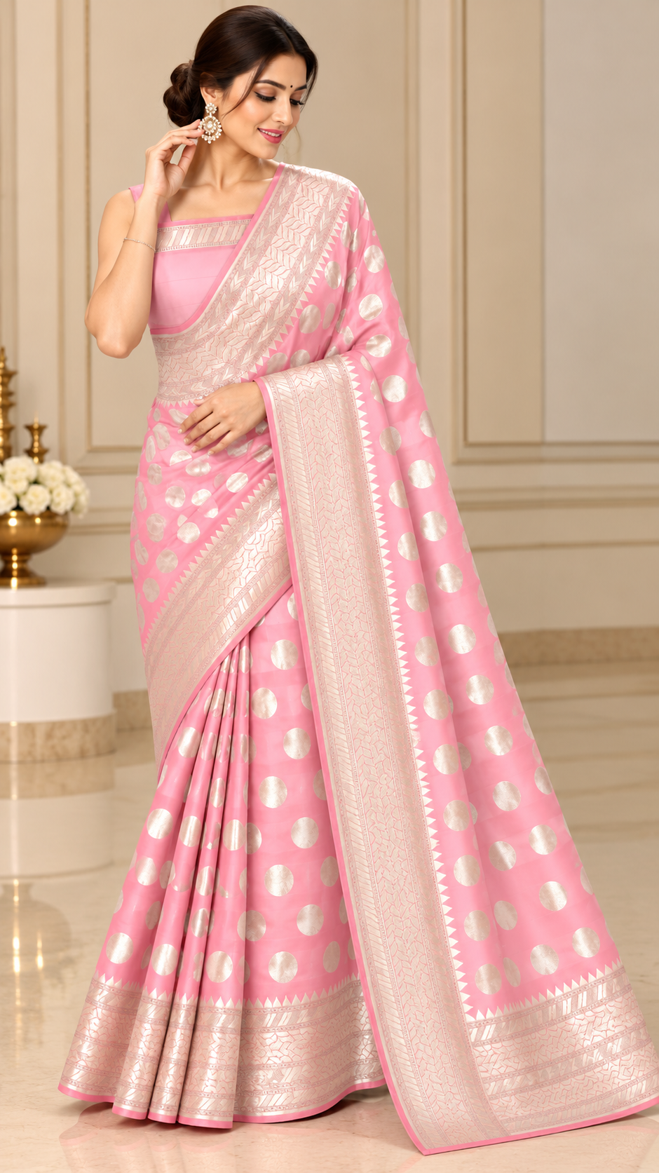 Premium Banarasi Semi Georgette Silk Saree – Elegant Water Zari Weaving