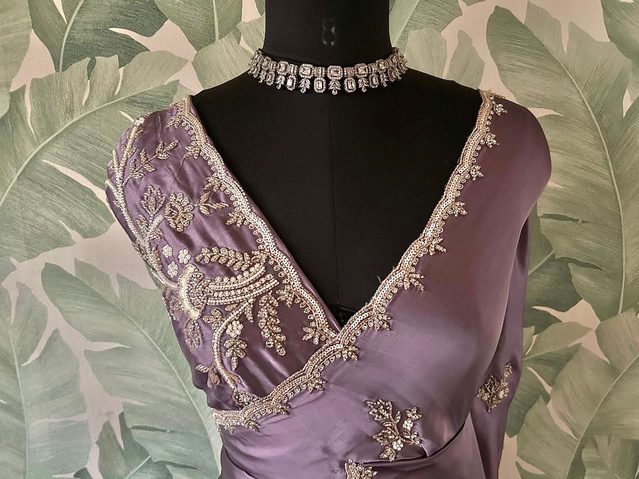 Premium Satin Silk Saree with Sequins & Stone Cut-Daana Handwork