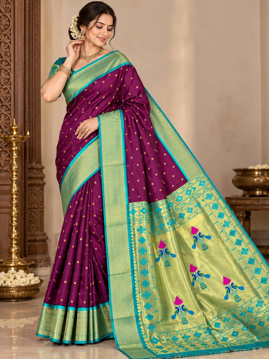 Royal Yeola Kalanjali Double Pallu Paithani Silk Saree