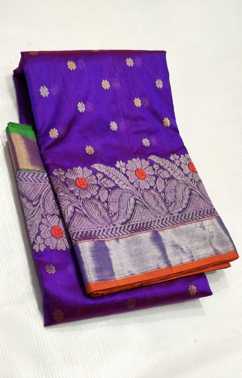 Chanderi Handloom Pattu Silk Saree – Ghani Butta, Meenakari Border & Taraz Pallu