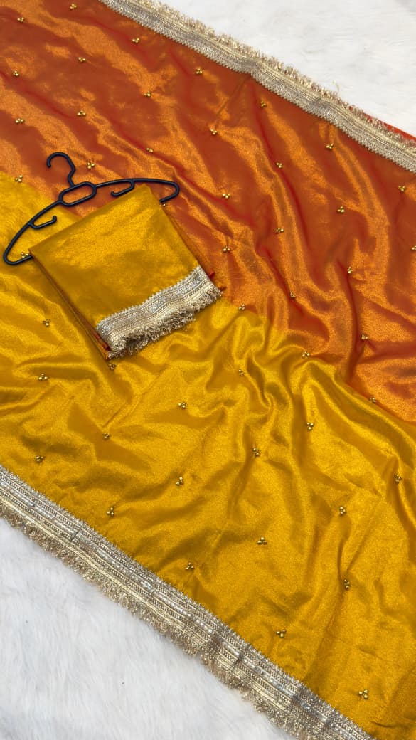Banarasi Soft Tissue Silk Half & Half Shade Saree with Ghungroo Work