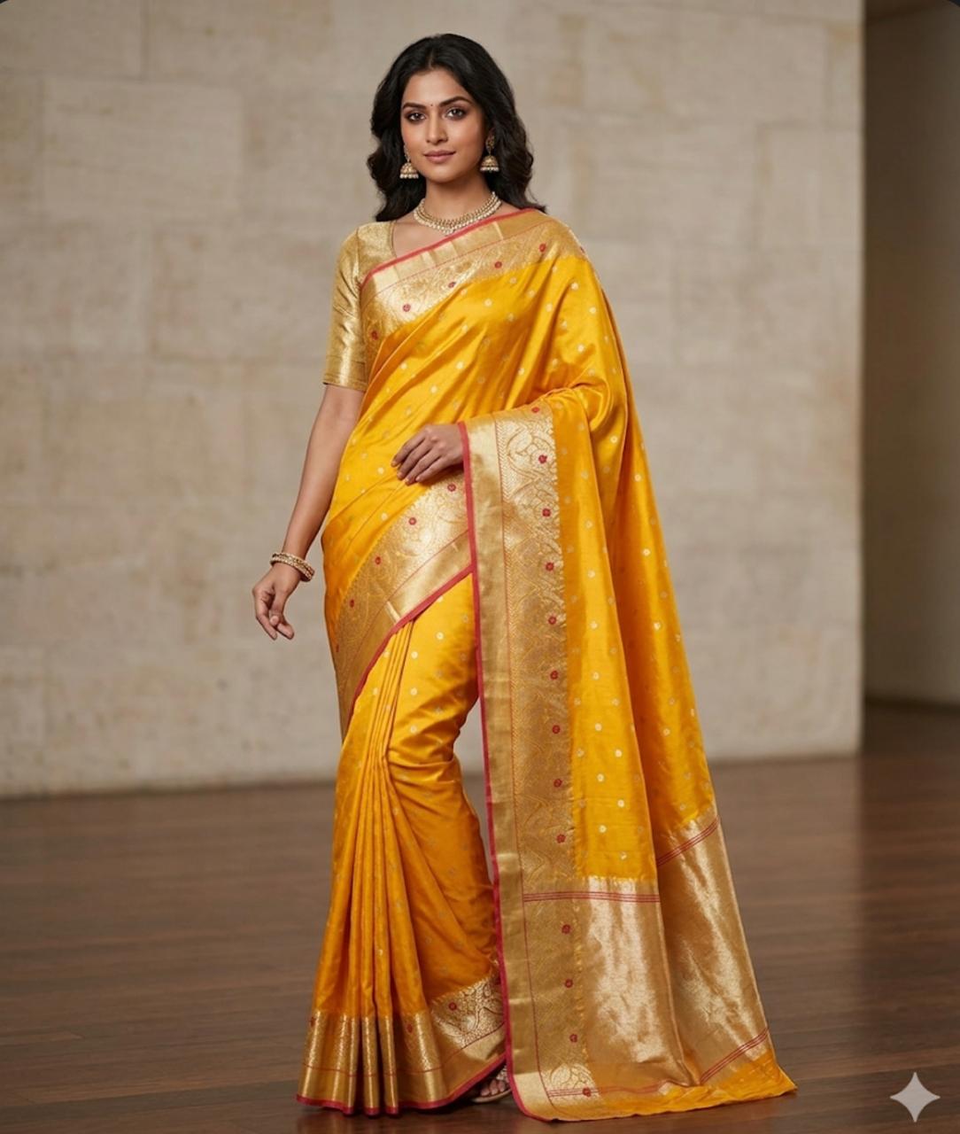 Chanderi Handloom Pattu Silk Saree – Ghani Butta, Meenakari Border & Taraz Pallu