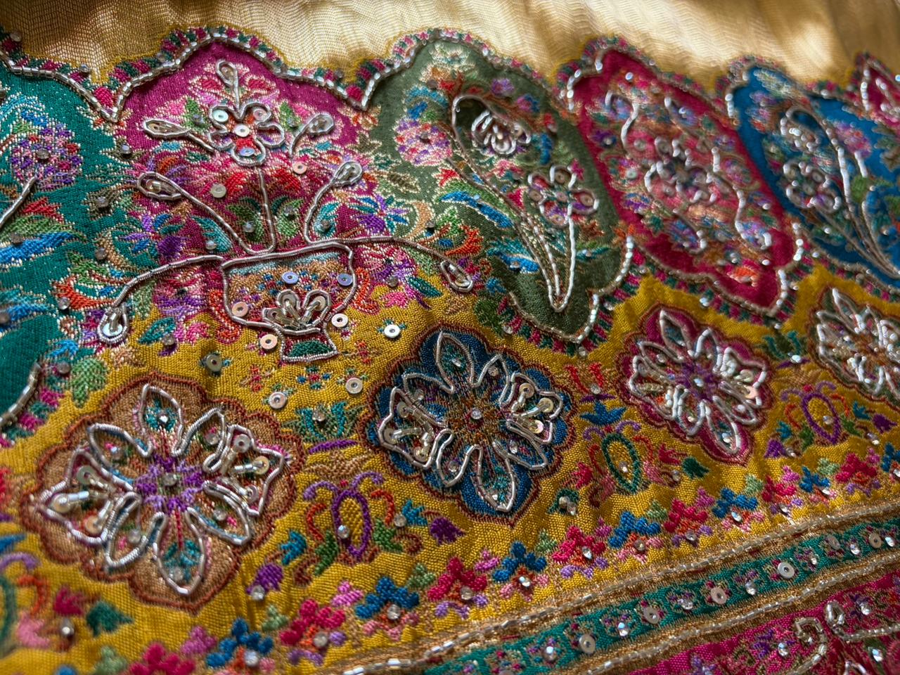 Heritage Kashmiri Pure Kani Silk Saree with Zari Weaving & Zardozi Handwork