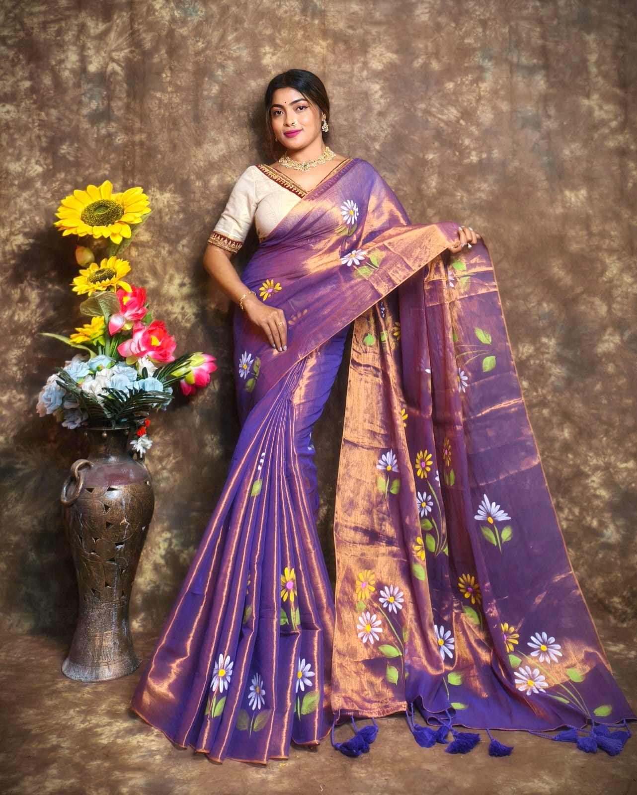 Exclusive Hand Painted Tissue Saree