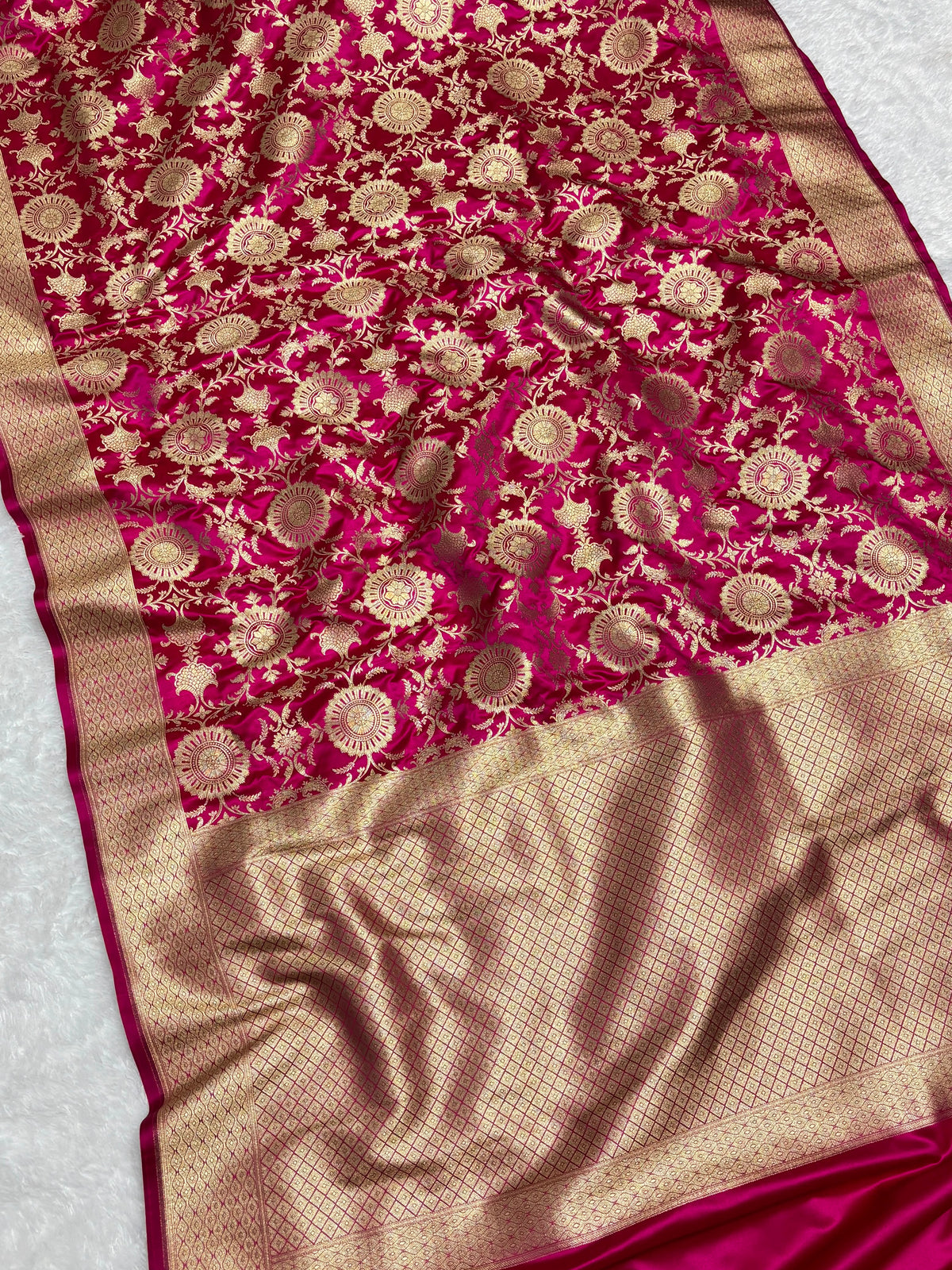 Banarasi Handloom Mashru Silk Saree with Golden Zari Jaal