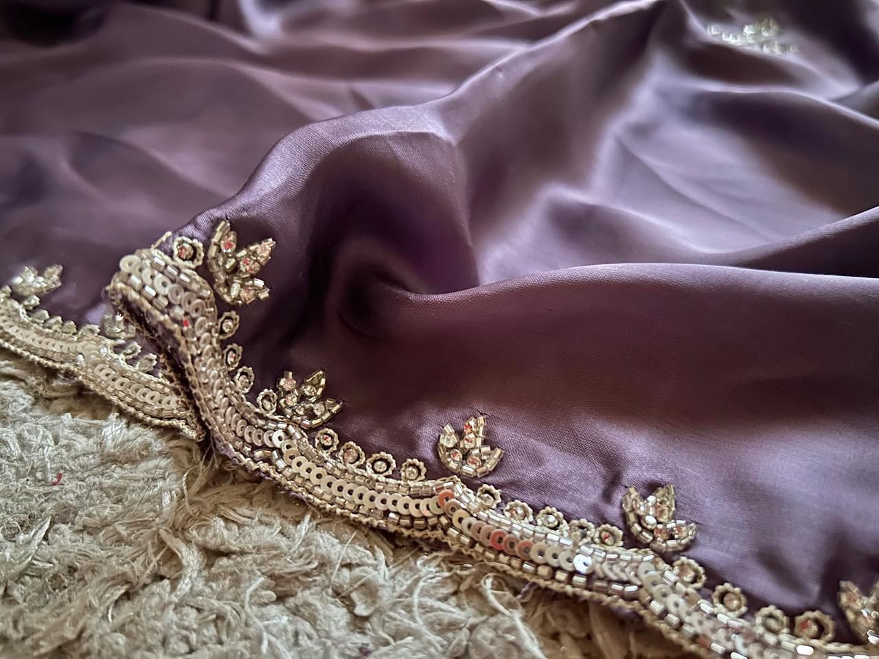 Premium Satin Silk Saree with Sequins & Stone Cut-Daana Handwork