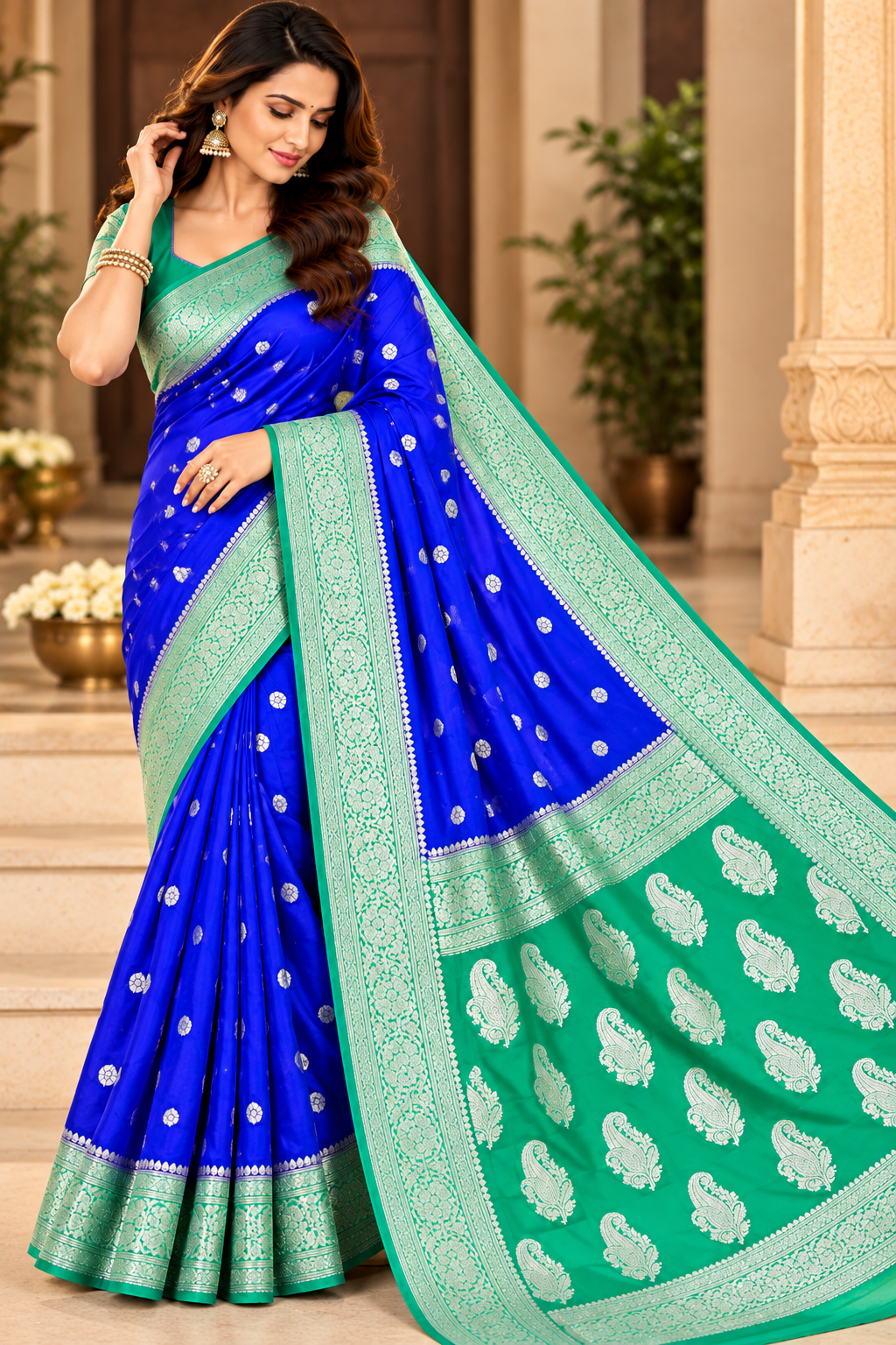 Banarasi Semi Georgette Silk Saree – Premium Silver Zari Woven Elegance