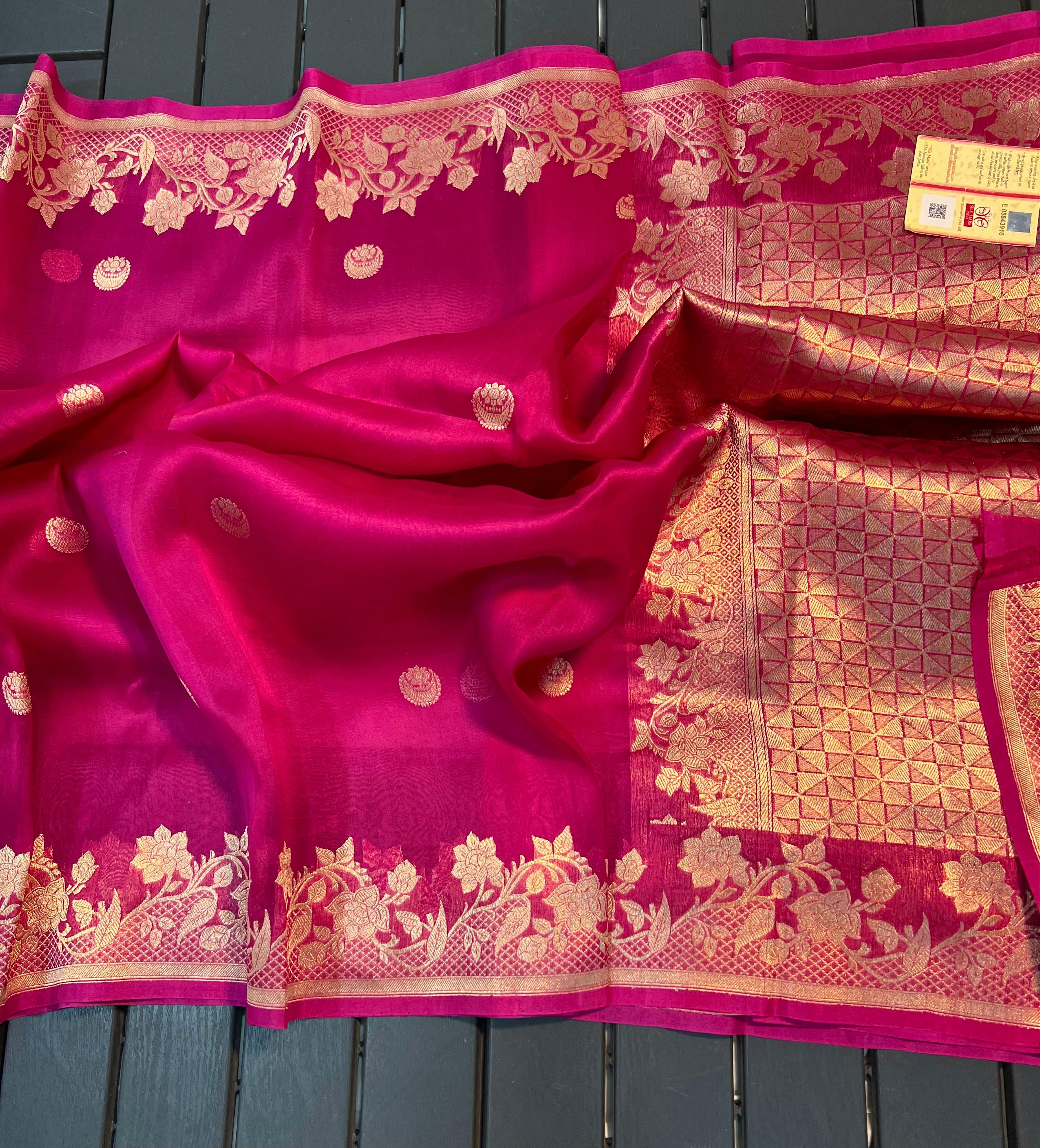 Beautiful Banaras Handloom Pure Kora Silk Kadhuwa Woven Saree
