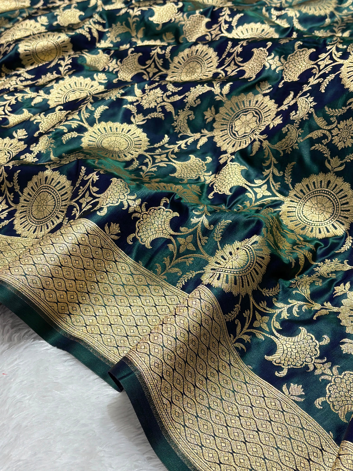 Banarasi Handloom Mashru Silk Saree with Golden Zari Jaal