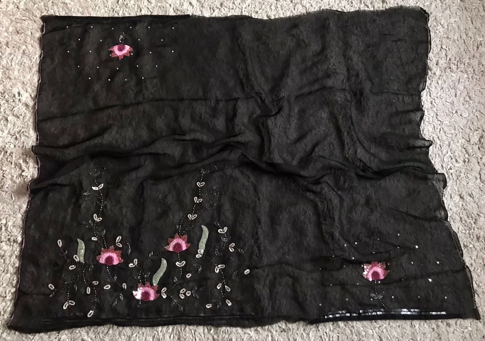 Black Beauty Premium Georgette Silk Handwork Saree